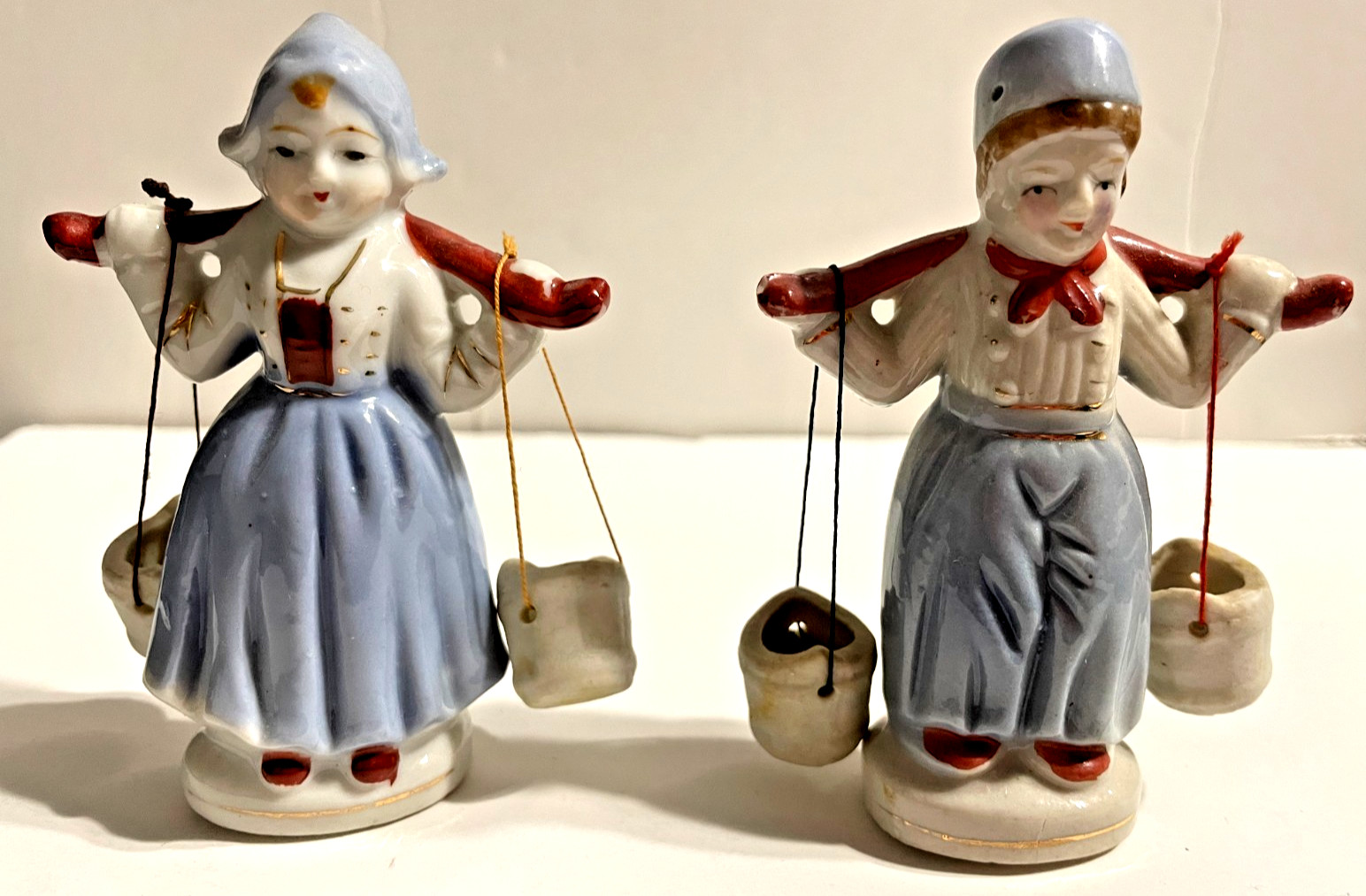 Porcelain pair man & woman water carriers occupied Japan 3.75 in x 2.50 in