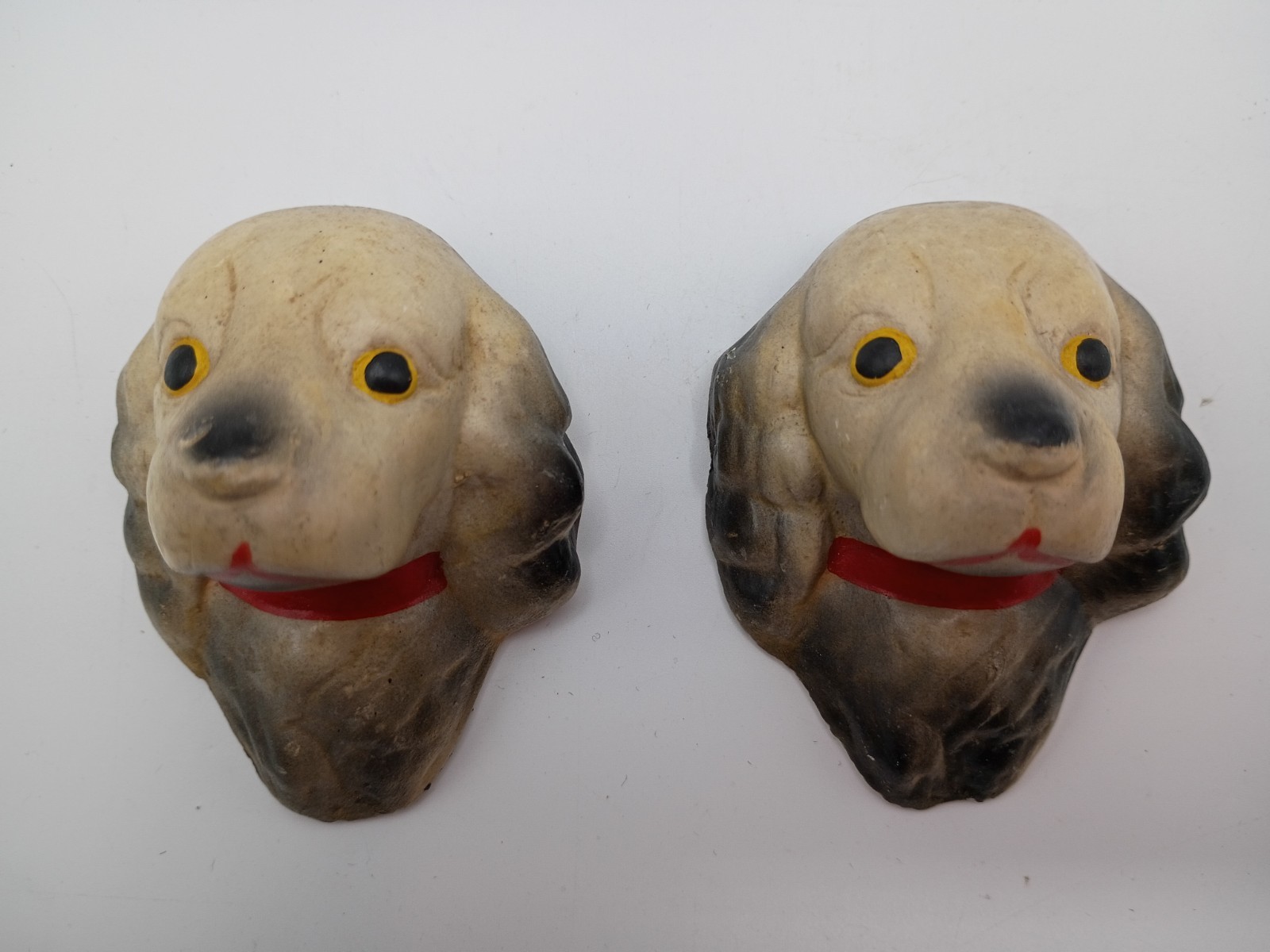 Vtg Pair 1940s-50s Chalkware Dog Head Wall Plaques