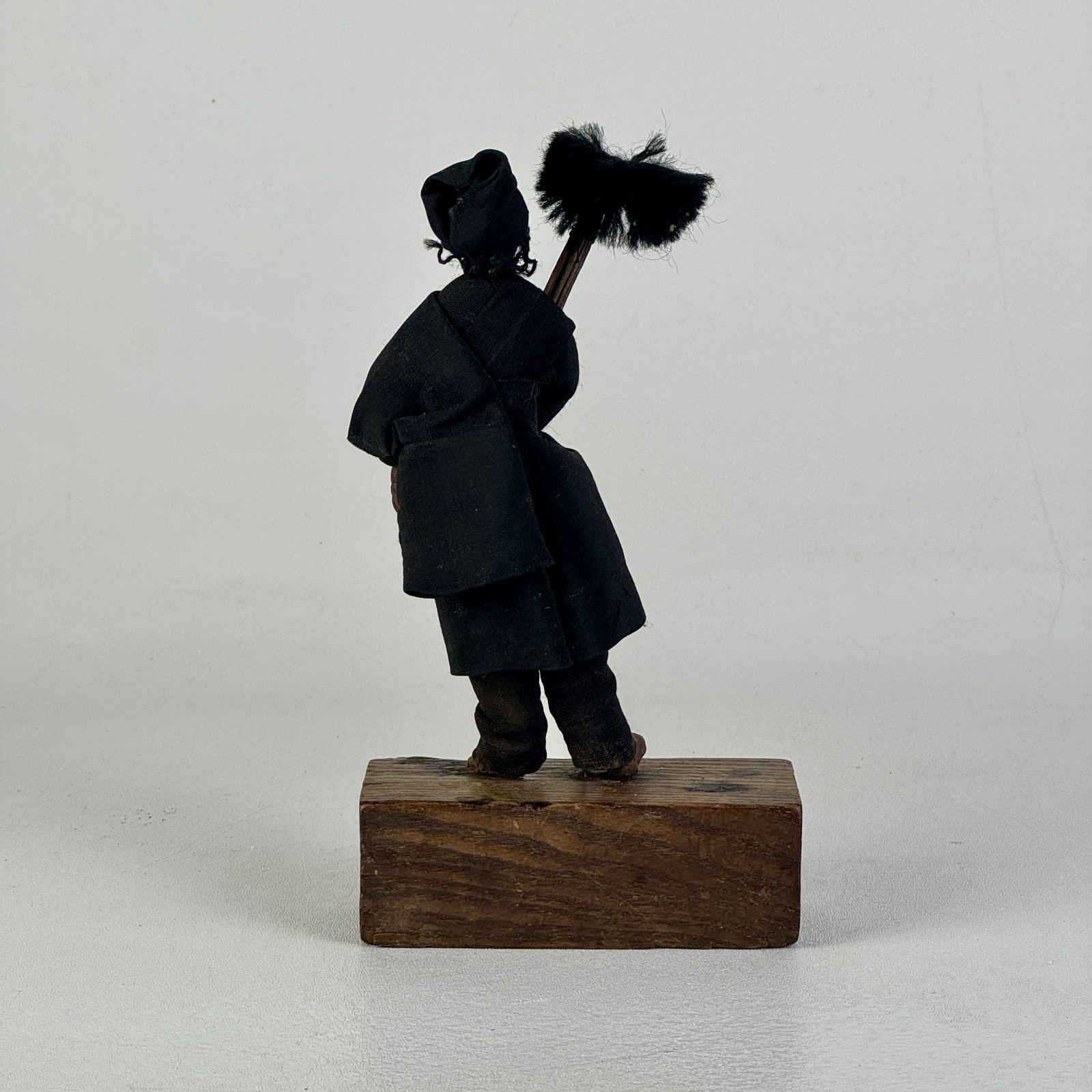 Early 20th Century Primitive “the Chimney Sweeper” Clay Figure on Stand