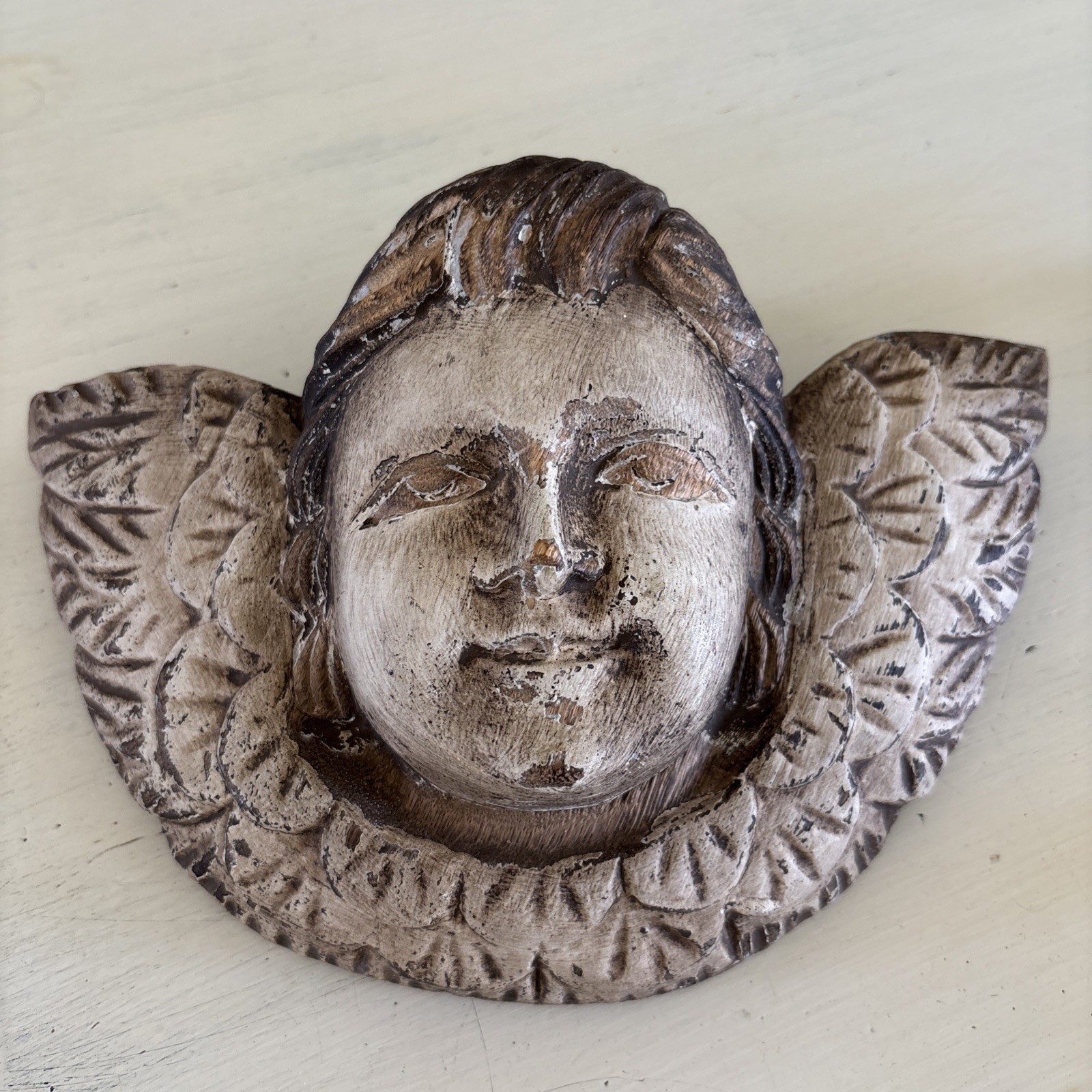 Putti Angel Cherub Hand carved 10 1/2 Inch Wall Hanging