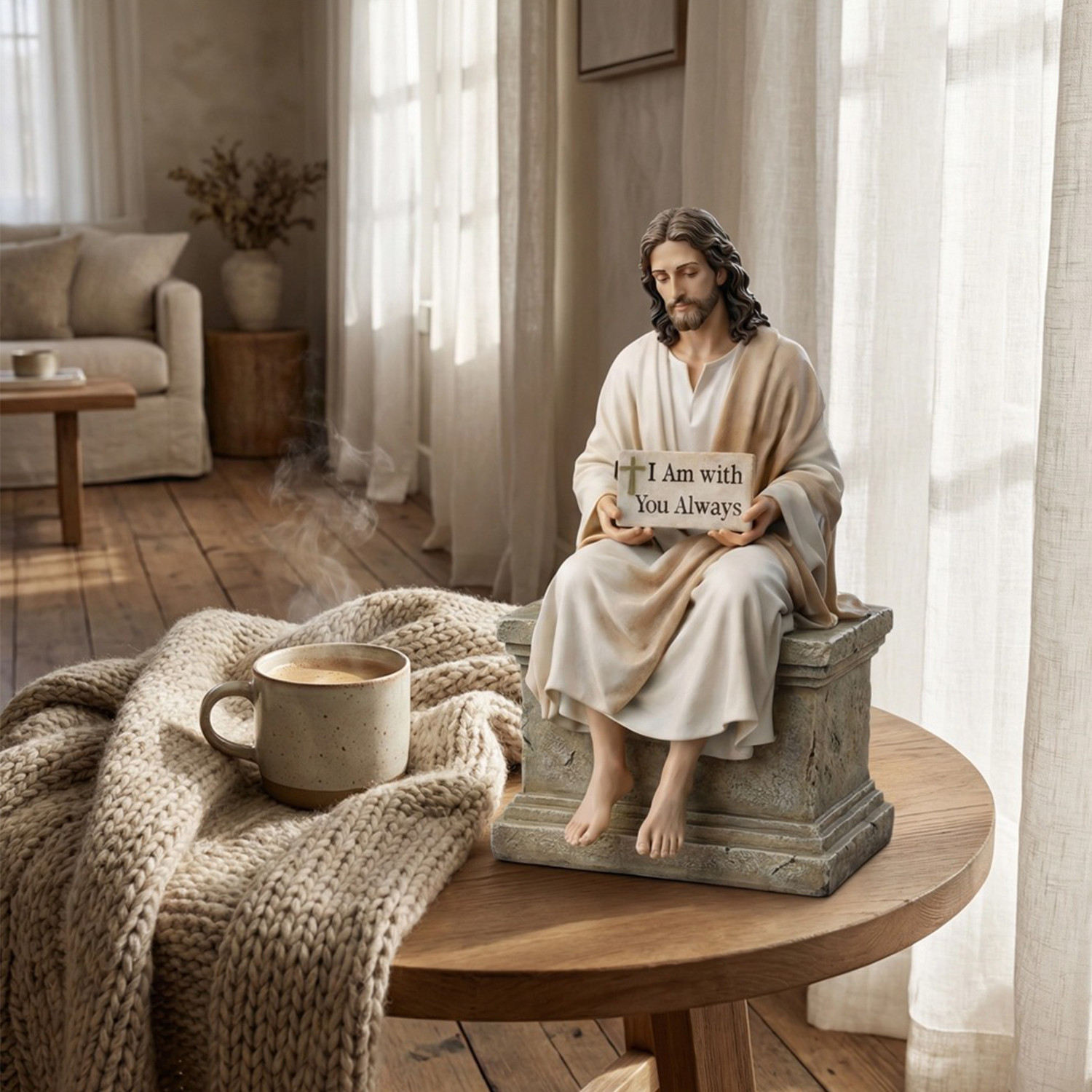 Sitting Jesus Christ Statue Religious Resin Jesus Figurine I am with you always