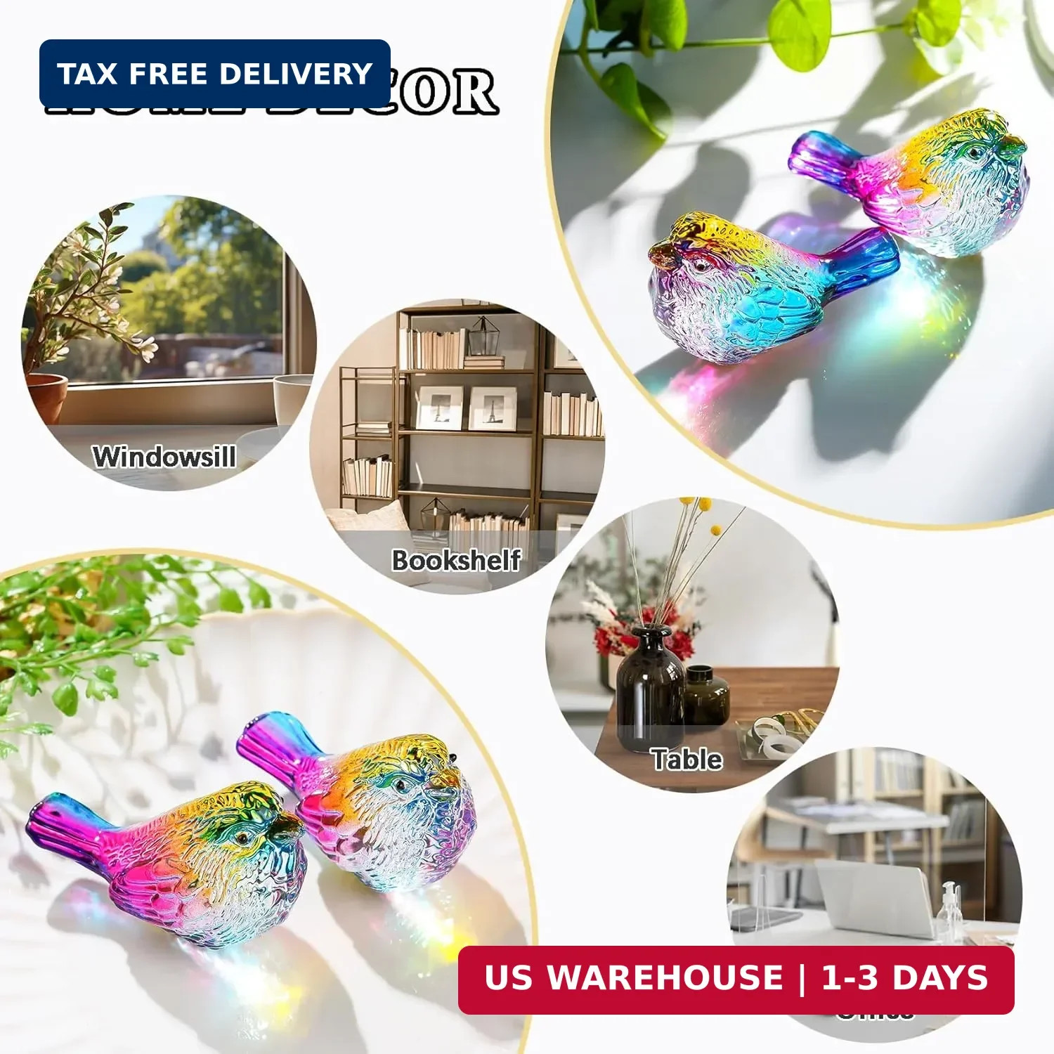 YWHL 2Pcs Colorful Crystal Birds Figurines Handmade Bird Gifts for Women Men Bir