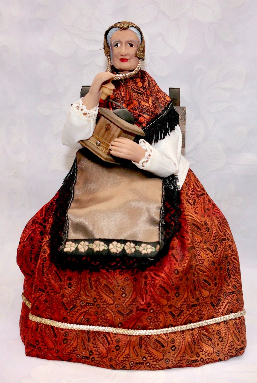 Vintage 1950s French Santon by GASQUET H/P Terracotta Old Woman w/Coffee Grinder