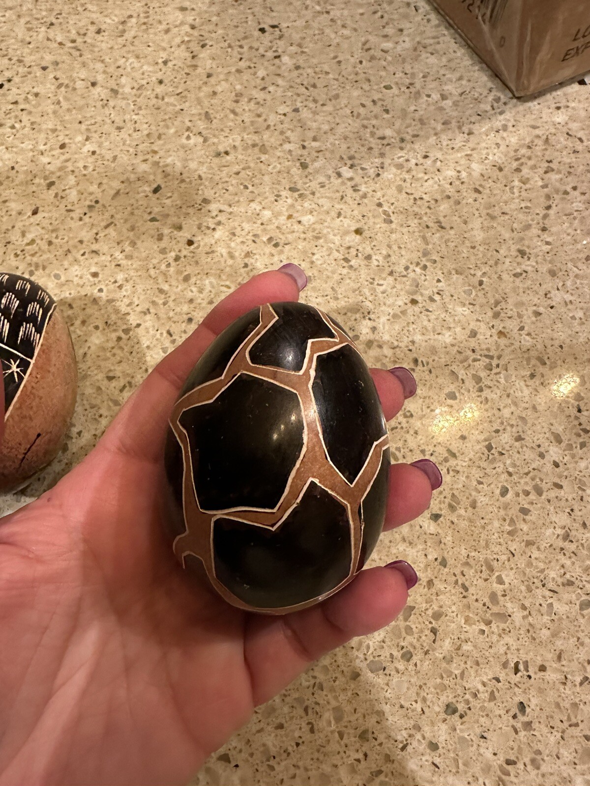 Hand Painted and Carved set of 4 Eggs Geometric Patterns Collectible Decor