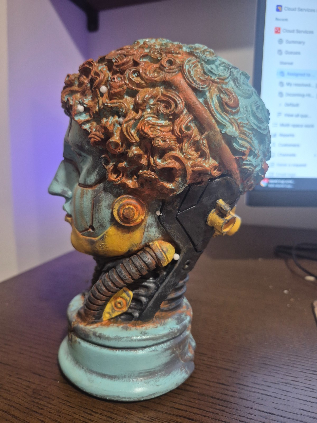 Cyborg Hermes Bust, Hermes Figure, Sci-Fi Art, Robotic Steampunk Statue 8.5 in