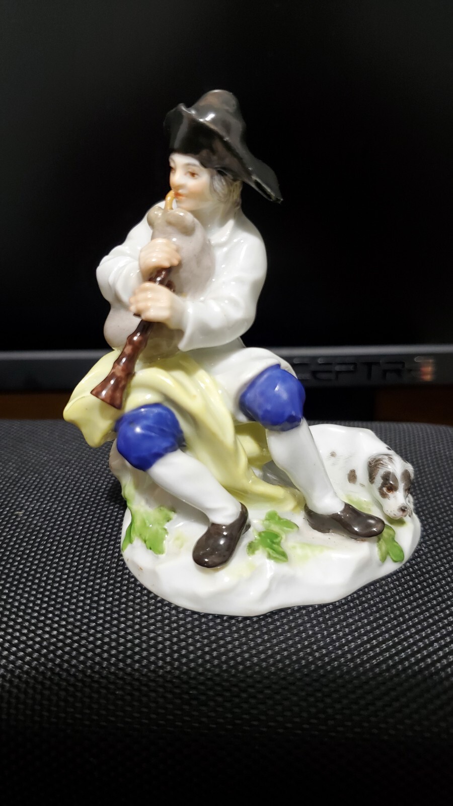 Antique Meissen Porcelain figurine Bagpipe Player and Dog 3.25 inches