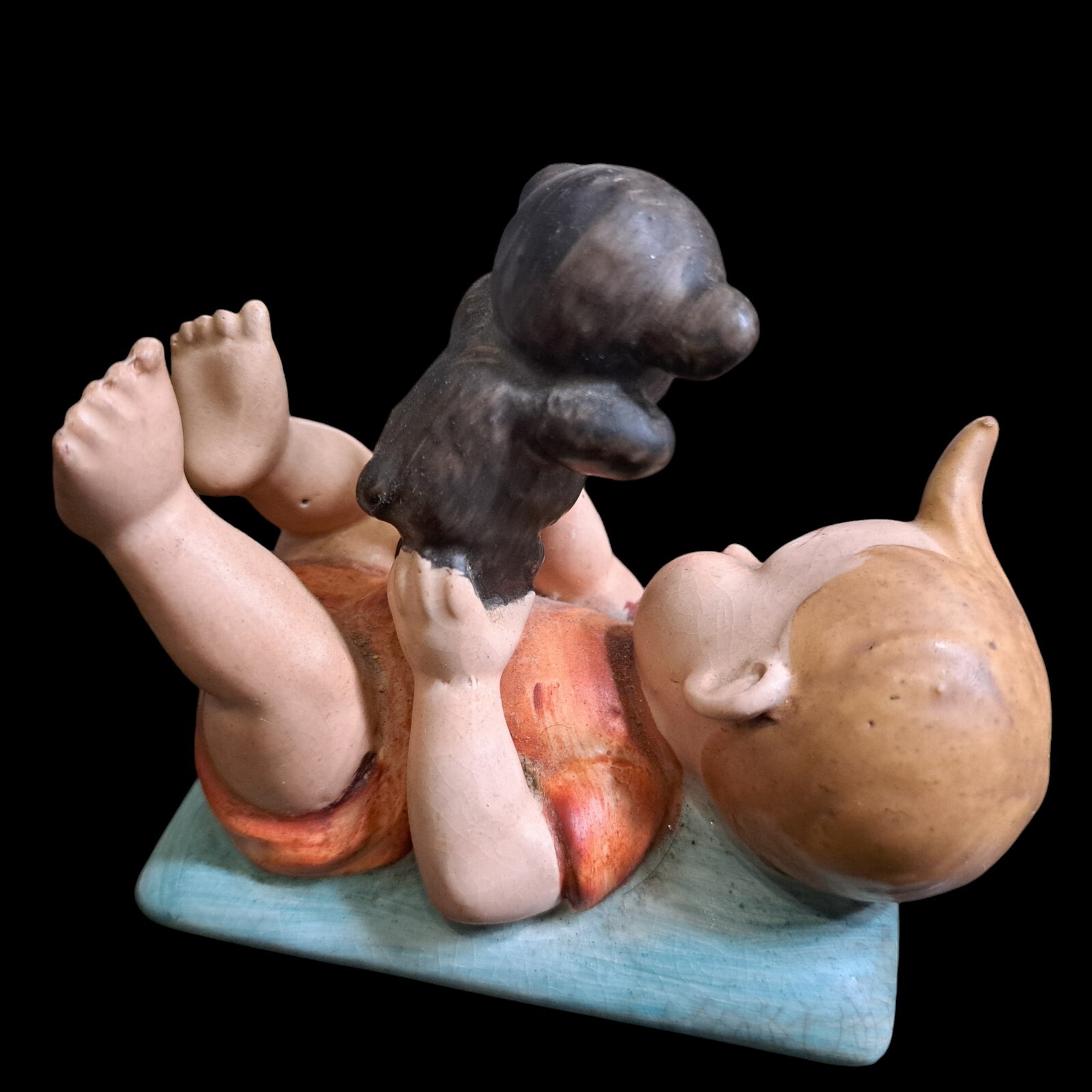 Vintage Baby & Teddy Bear Figurine Porcelain Circa 1940s