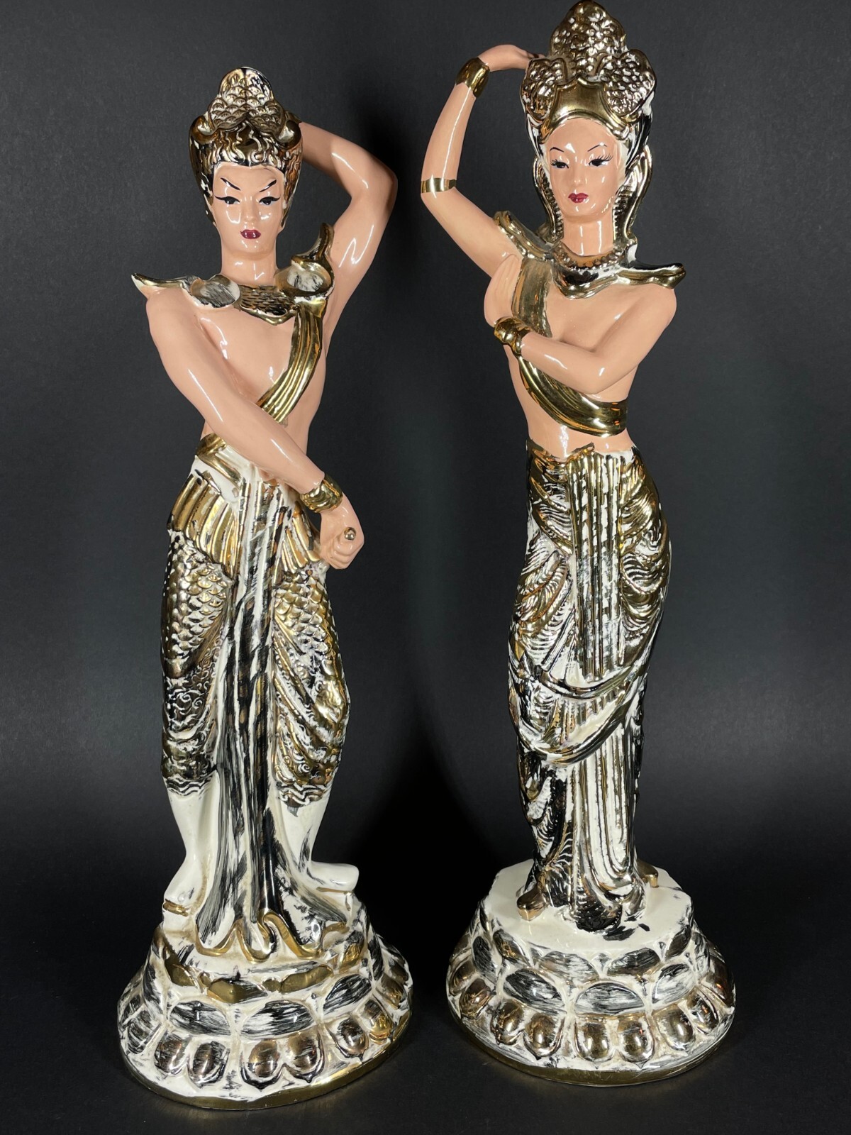Large Pair MCM Hand Painted California Pottery Exotic Balinese Dancers – Yona?