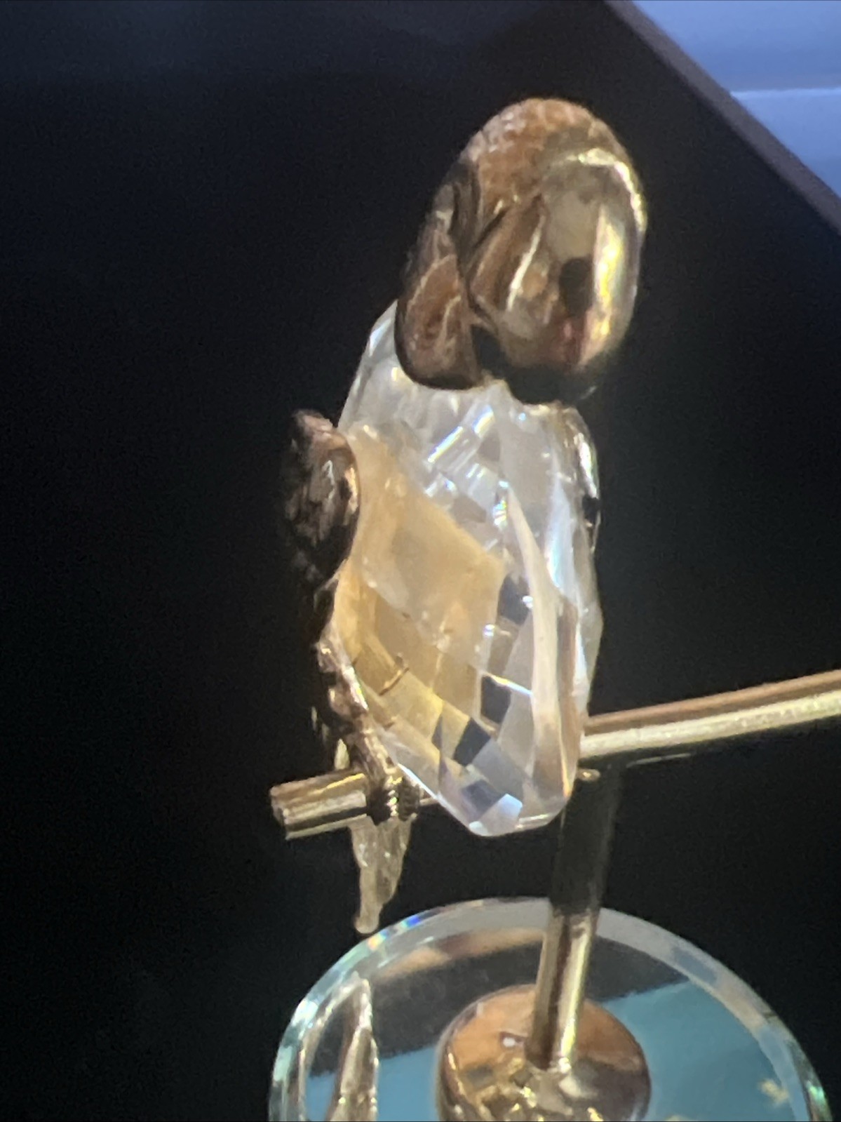Vintage 1984 Swarovski Manon Crystal Parrot on Perch Figurine Gold Tone Mirror