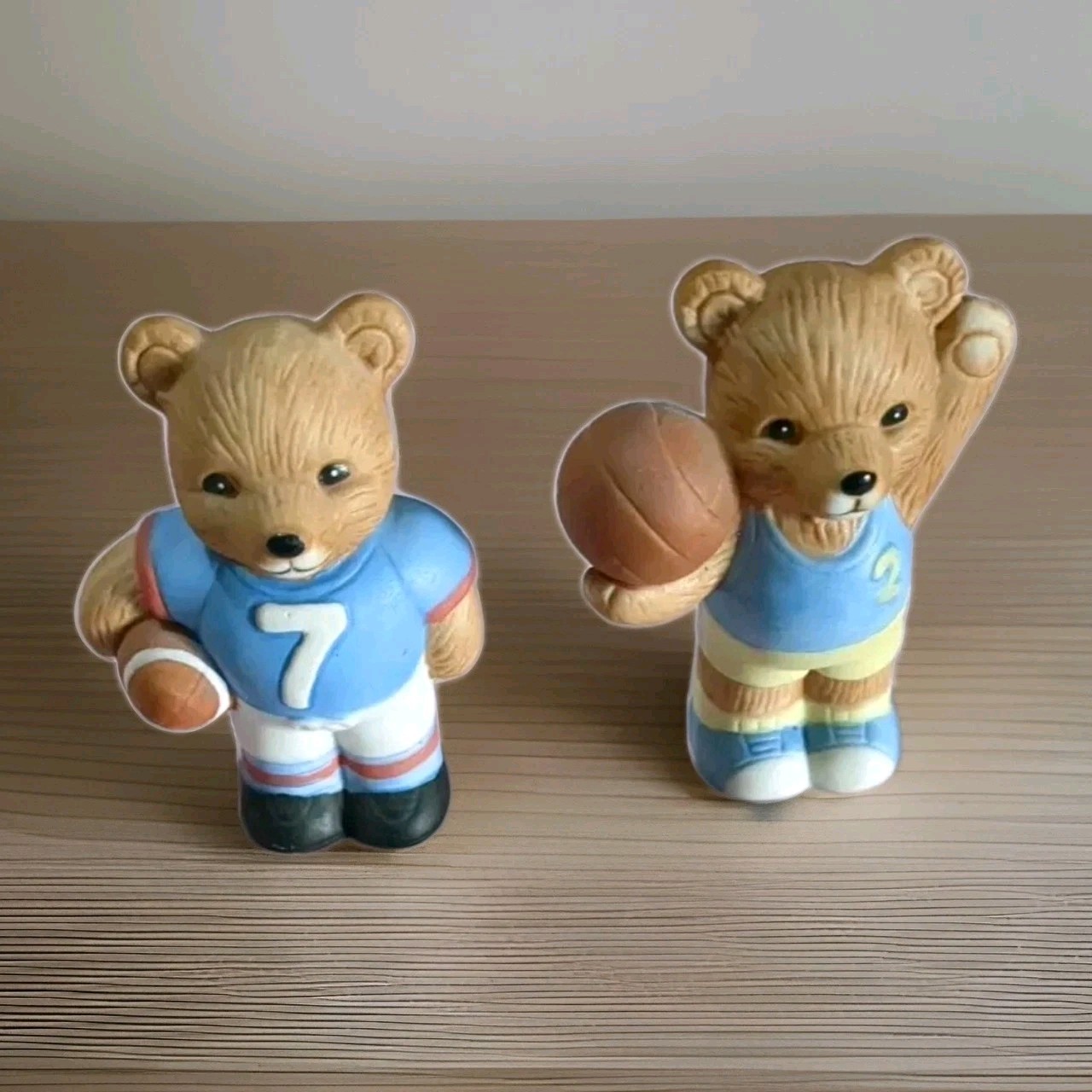 Homco Sport Bear Figurines set of 2 Basketball Football #1408 Home Interiors
