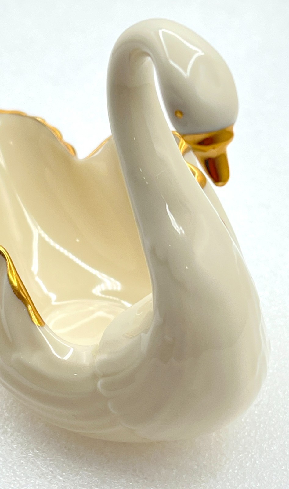 Vintage Lenox Ivory Porcelain Open Tail Swan Dish 5″L Gold Trim USA MINT