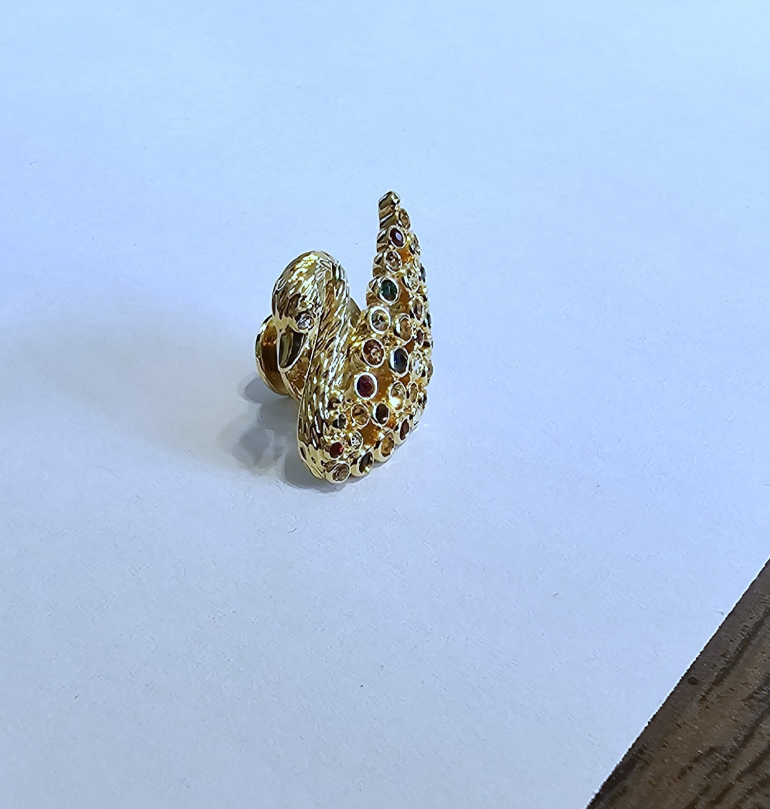 🦢 Swarovski Crystal MINI 1995 SCS Gold Multicolored Swan Figurine Pin Brooch