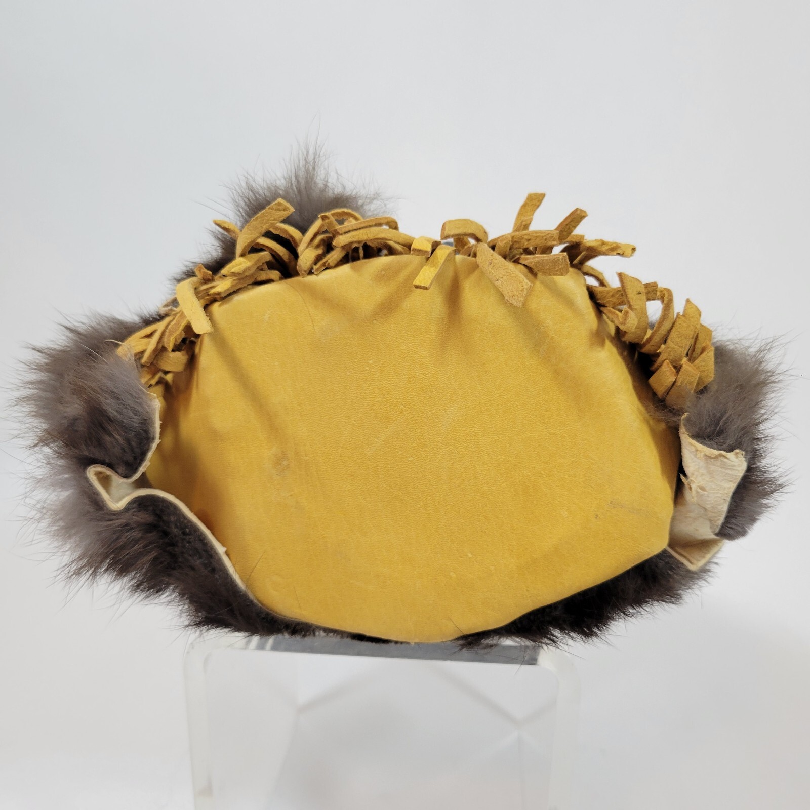 Indigenous tribal bust wolf headdress ceramic fur lining statue leather tassles