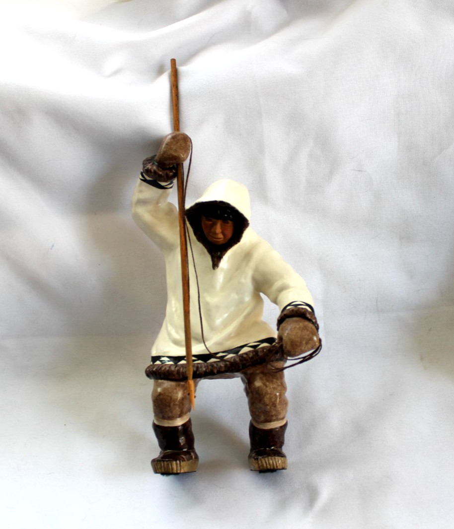 C. Alan Johnson Alaska Inuit Man Hunter Rope/Spear Ceramic Figurine ©1962 AK16