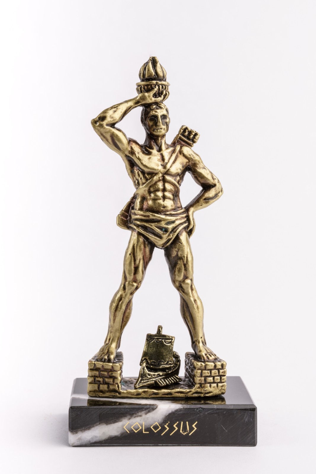 5″ Handmade Bronze Colossus of Rhodes | Greek Wonder Sculpture | Marble Base
