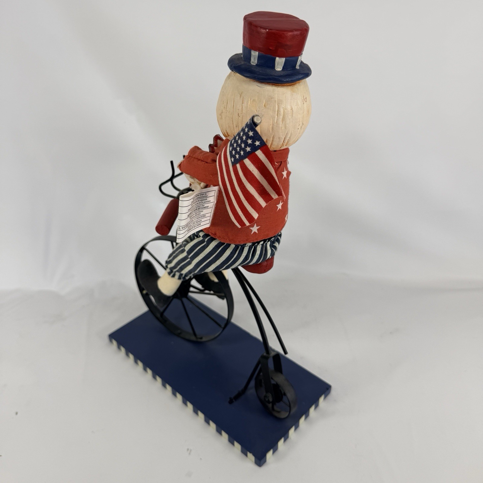 Uncle Sam On A Bicycle Figurine Hand Painted Americana Folk Art Patriotic