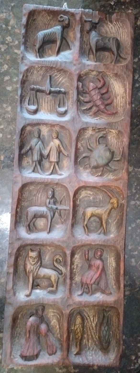 Zodiac Libra Wall Plaque Relief Wood Like Brutalist Midcentury, German, 1970s