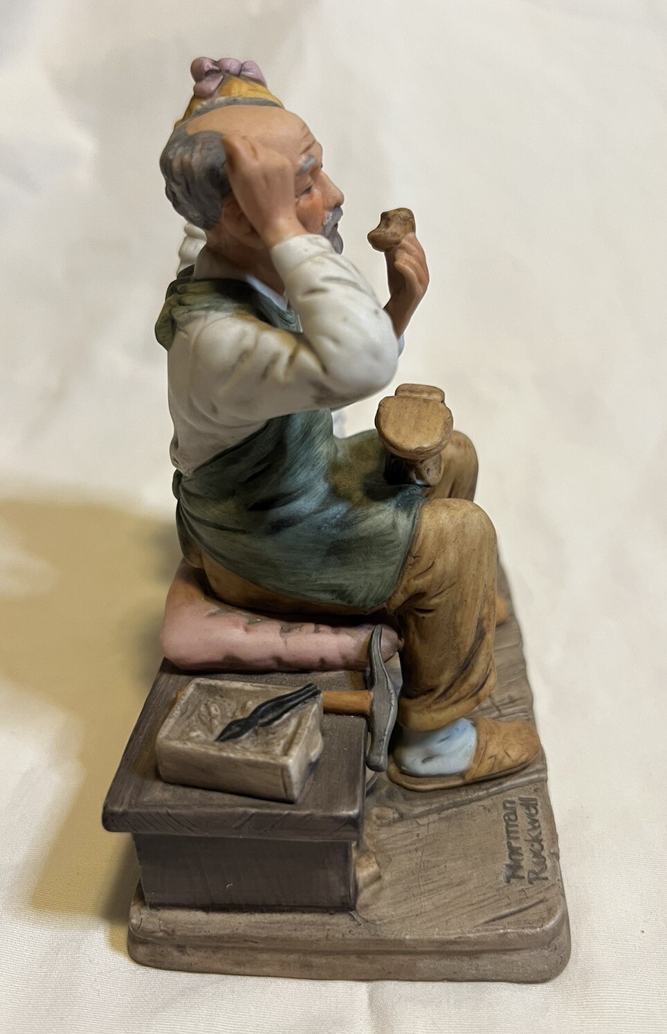 82 Signed Norman Rockwell “Cobbler” Marshall Stoltz Hand Painted Museum Figurine