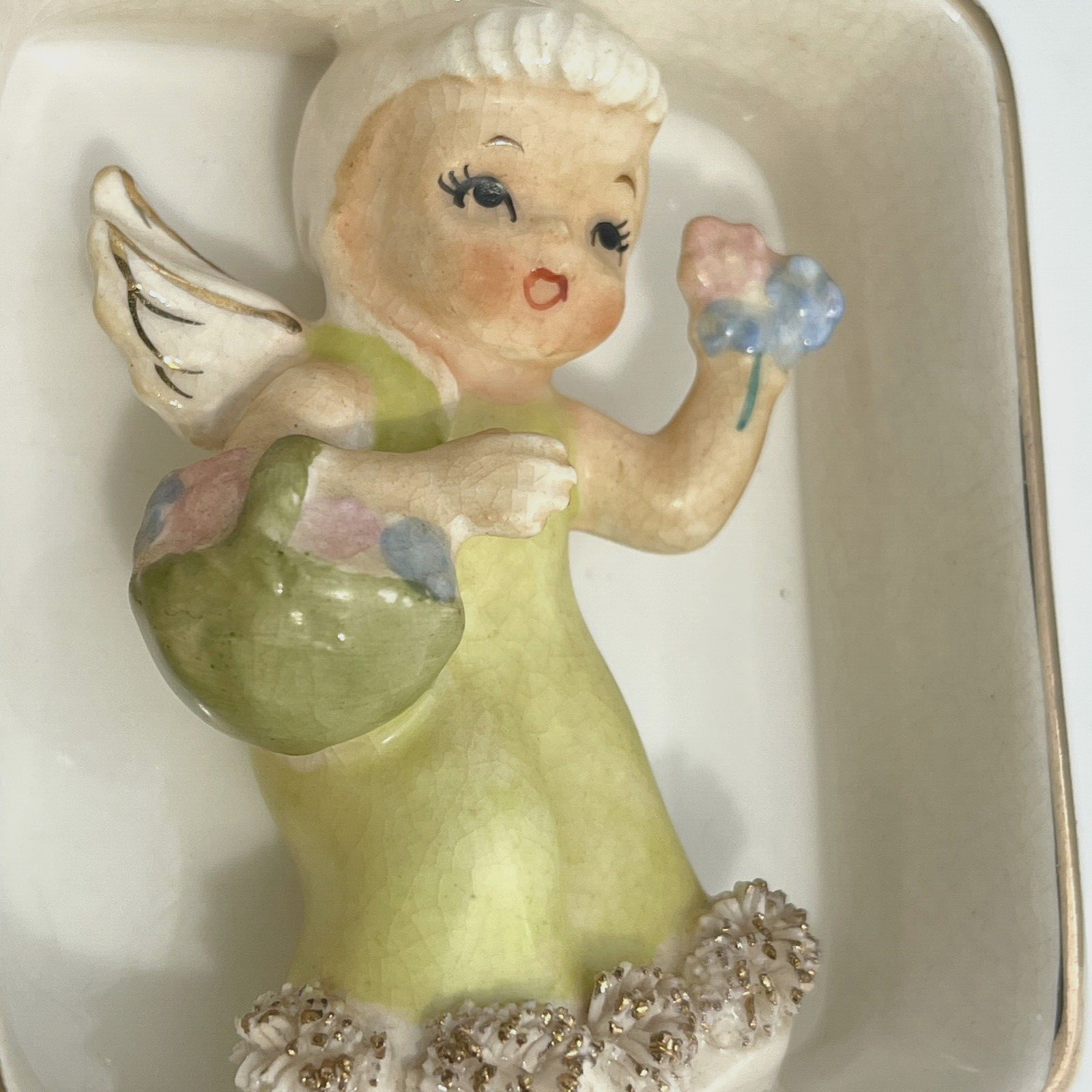 Geo. Z. Lefton Friday Child Of The Week Framed Porcelain Figurine Angel 1955