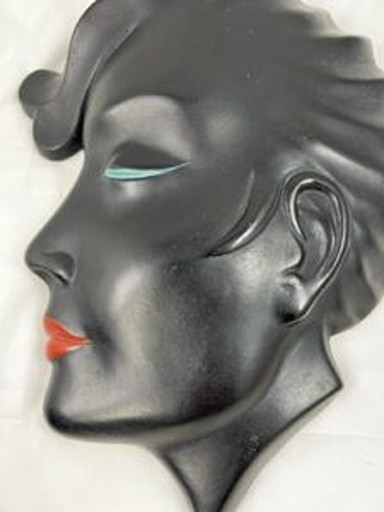 ABCO Chalkware Man & Woman Wall Plaques Black Art Deco MCM 1954 Pair