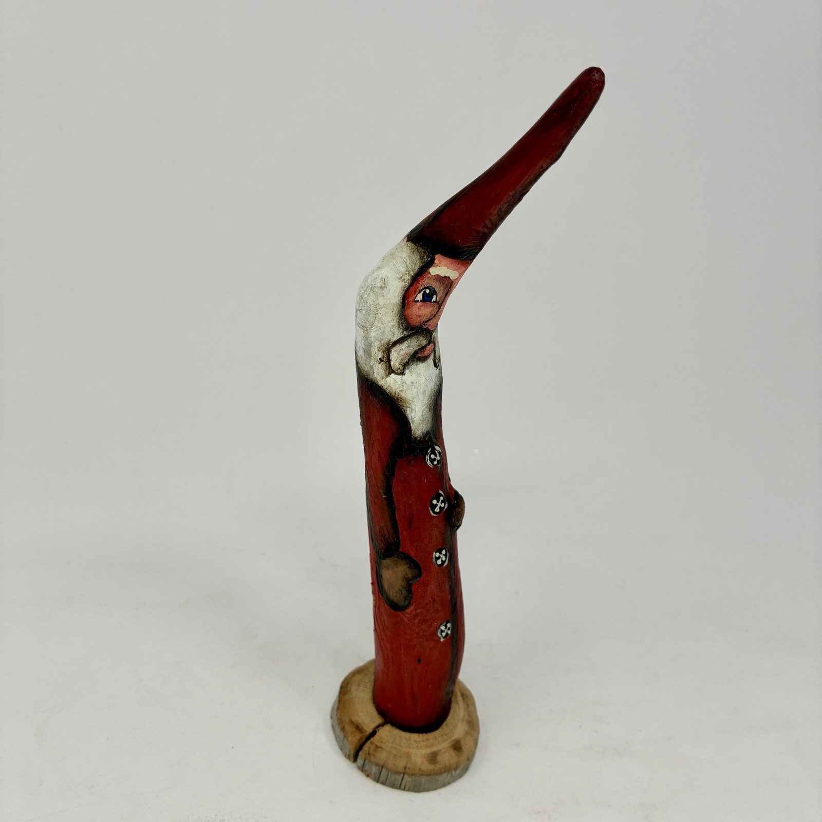 VTG Hand Carved Wood Santa Claus Figurine Signed 8.5” Tall Tree Branch Skinny