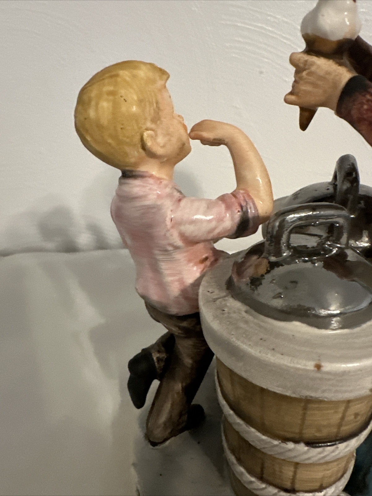 Vtg Norleans Japan Ceramic Figurine ICE CREAM Vendor Lady, Boy, Dog