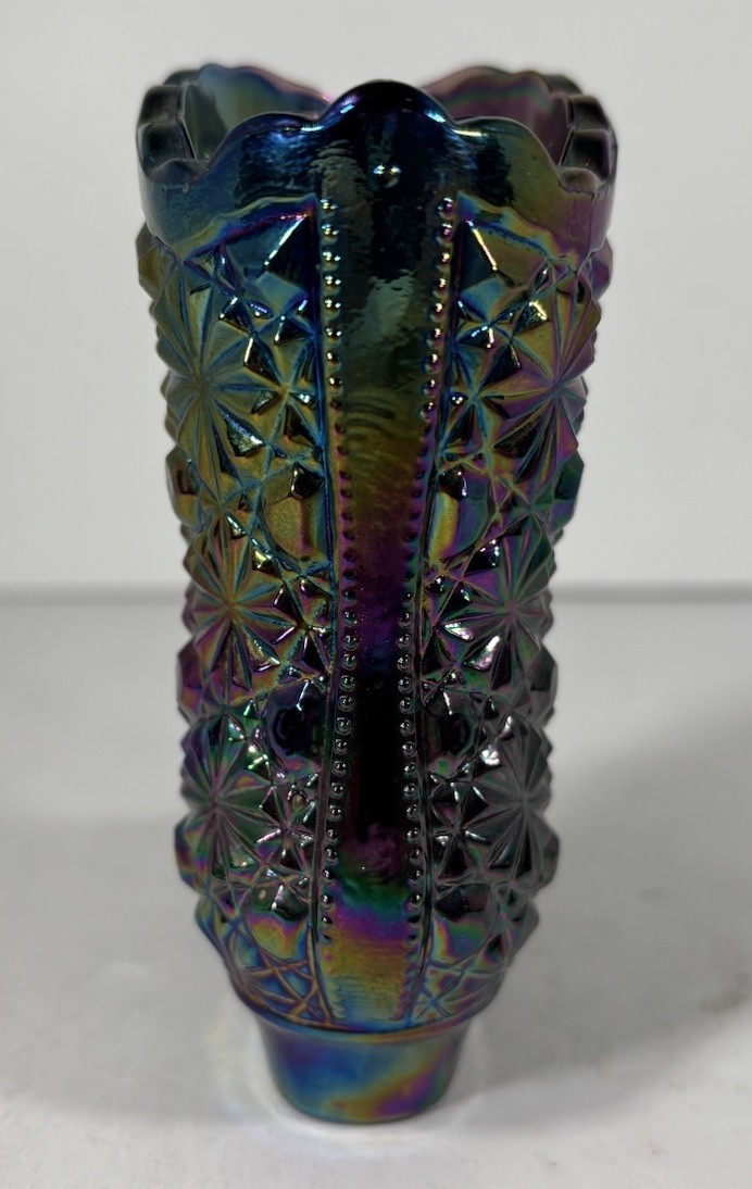 Fenton Art Glass Cobalt Blue Carnival Iridescent Glass Daisy & Button Boot 4.25″