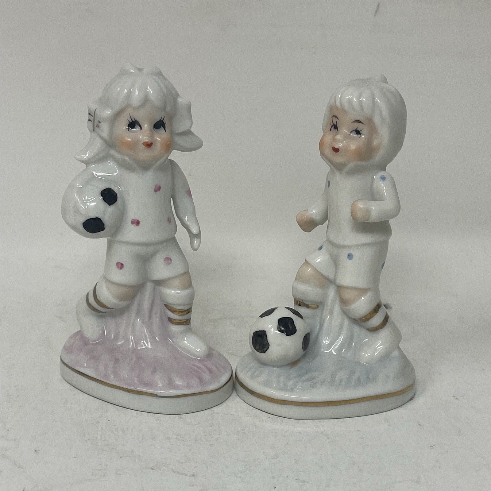 Vintage Porcelain Soccer Player Figurine Boy And Girl PAIR