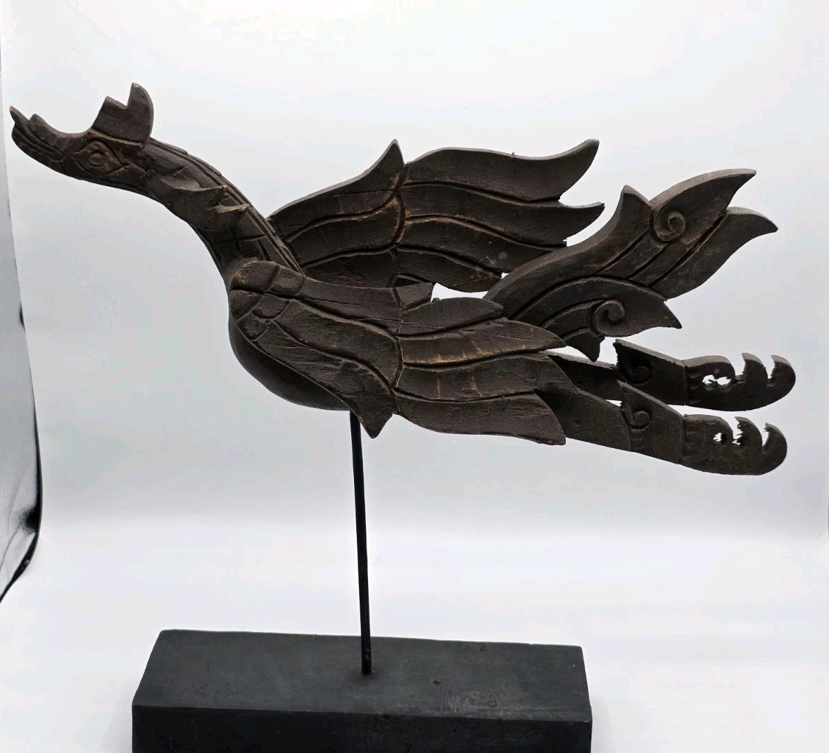 Mid Century Thailand Wood Carved Sculpture Phoenix Dragon Hand Carved