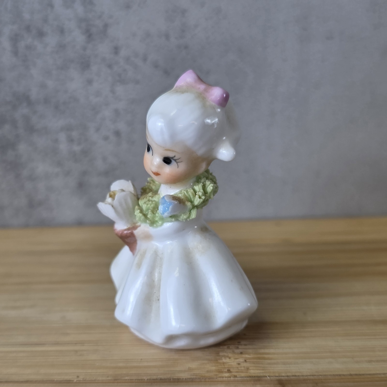 Vintage Napcoware Bone China Miniature June Flower Girl Spaghetti Trim 2”