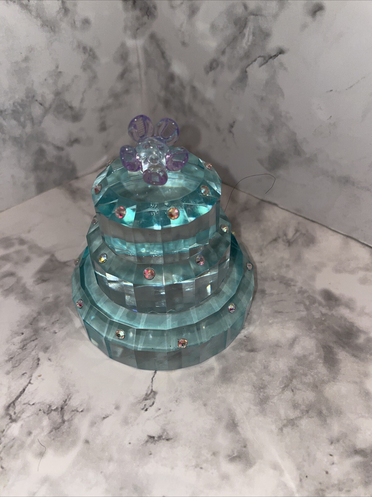 Simon Designs Crystal Clear Blue Three Tier Cake with Pink Flower Rhinestones