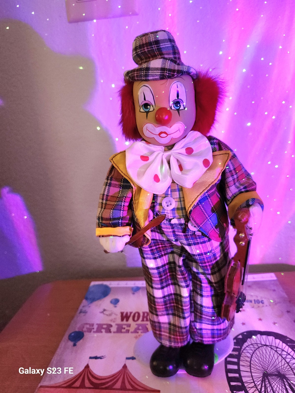 Happy Clown Doll With Violin Ceramic Stand Included Circus 13″ Figurine Gift