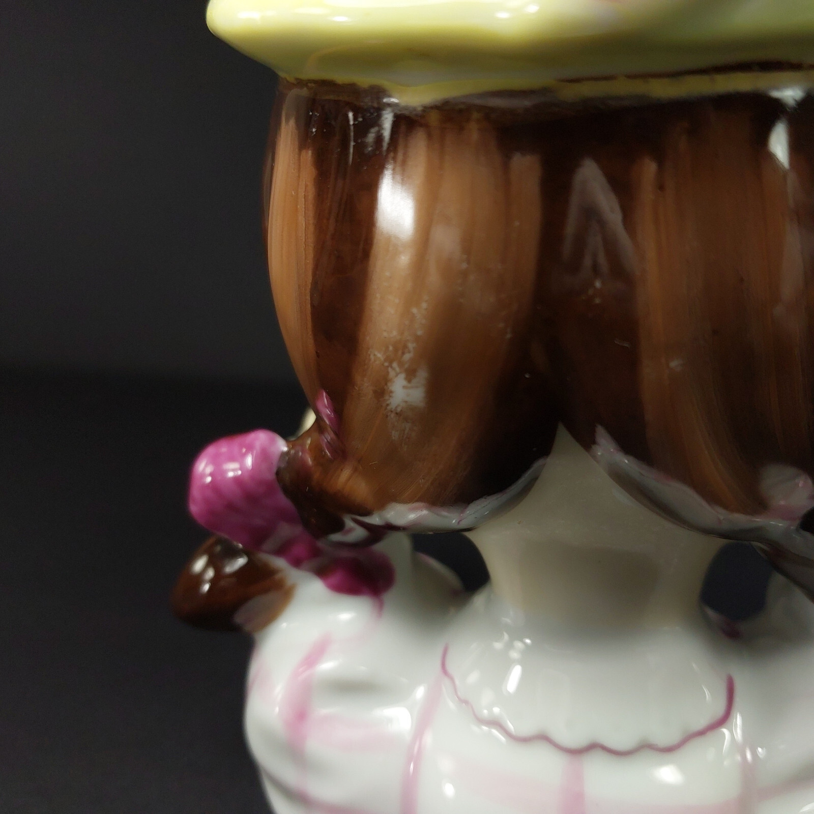 Napco Head Vase Planter Pink Plaid Pigtailed Porcelain Unbrella Lady Japan