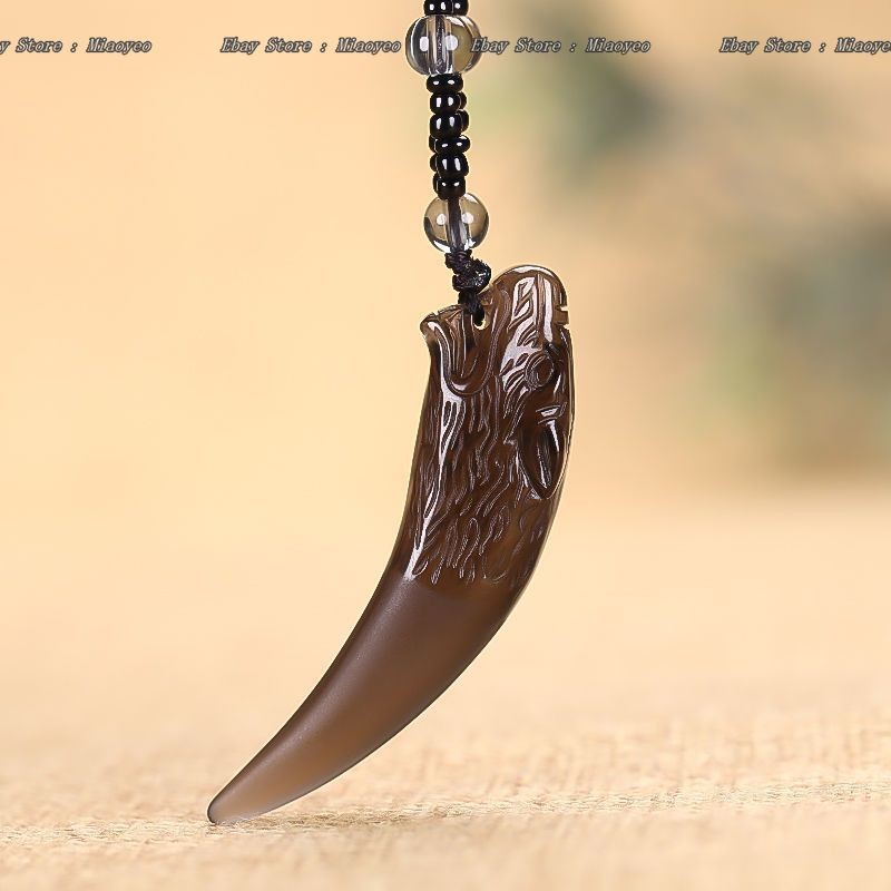 Genuine Icy Obsidian Wolf Fang Pendant – Black Protection Necklace Unisex
