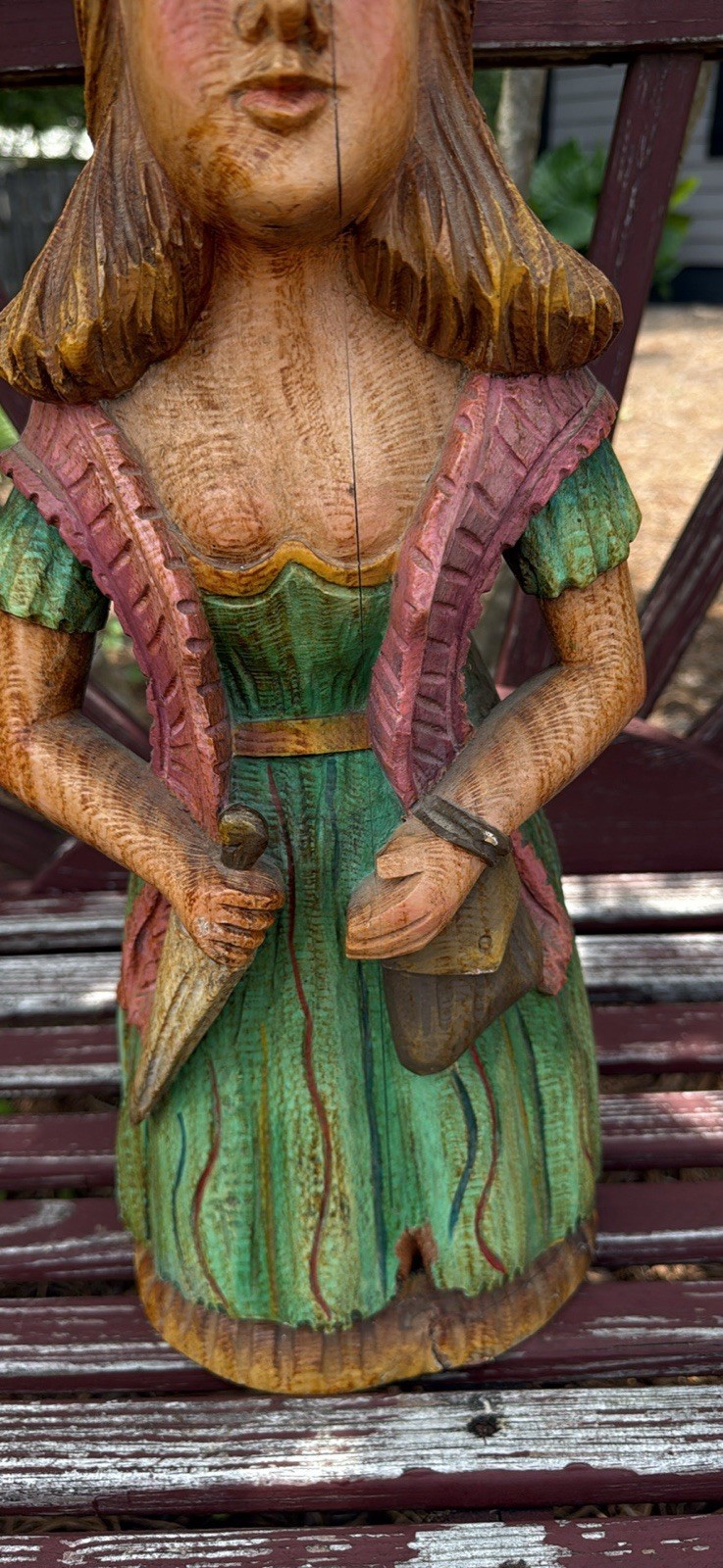 Handmade Hand-Carved Hand-Painted Wood Folk Art Woman Sculpture Signed Aloisi