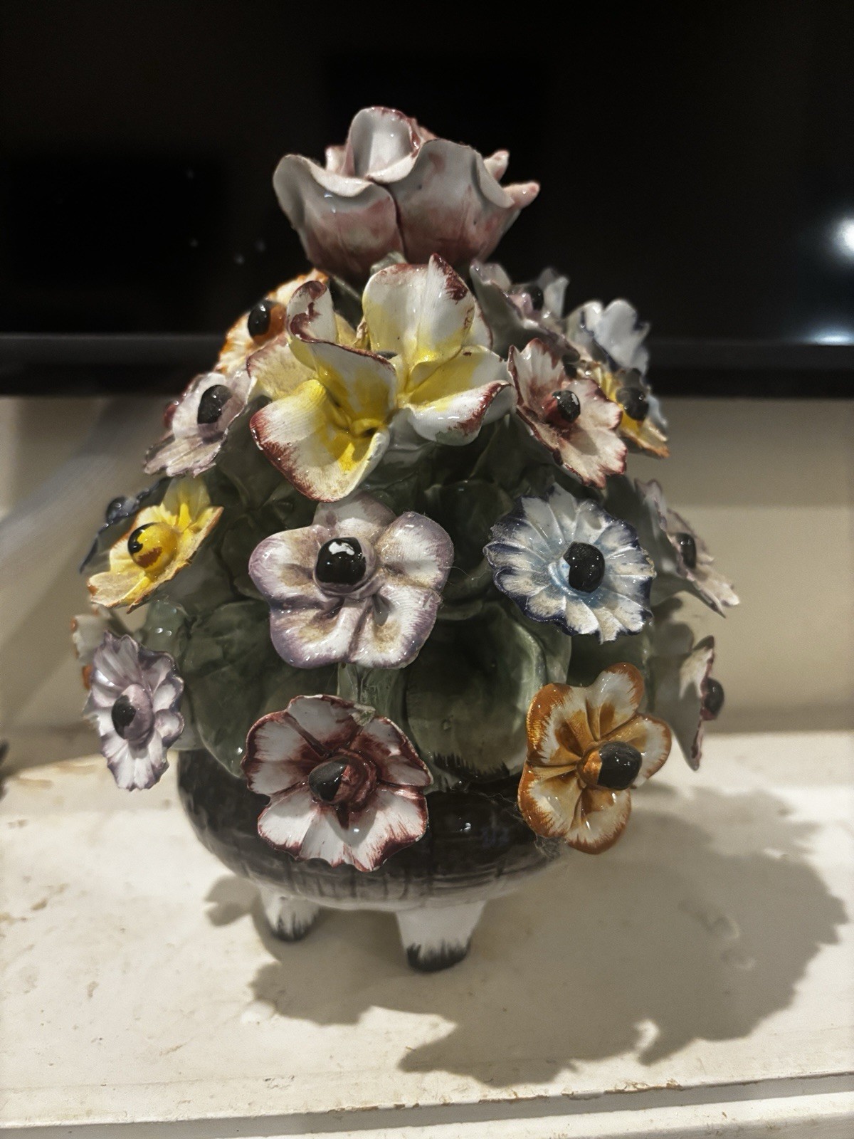 Capodimonte Vintage Italian Floral Arrangement Basket Figurine