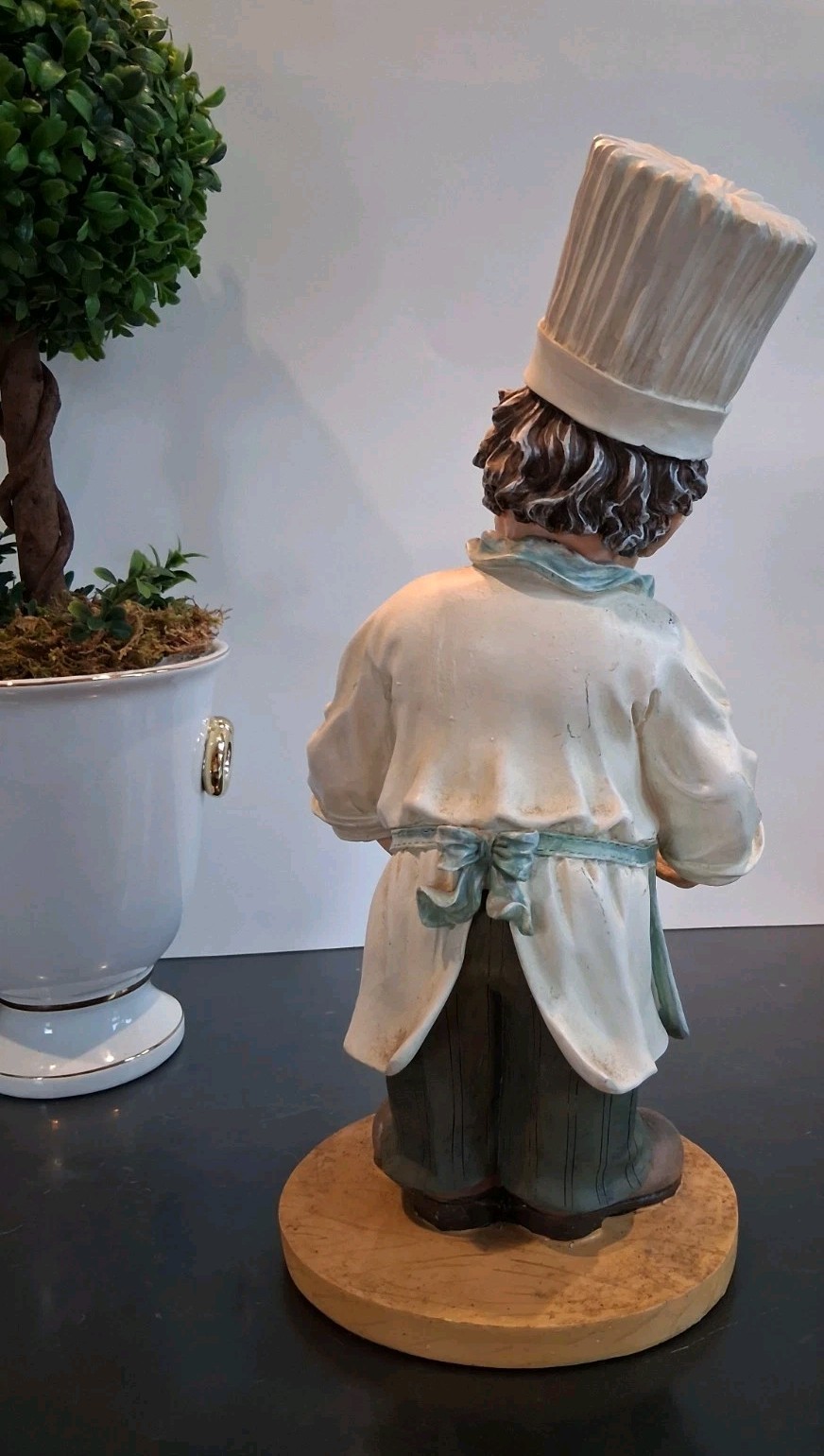 French Kitchen Chef, Polystone/Resin Statue;VTG (Early 2000s);Replace.ChalkBoard