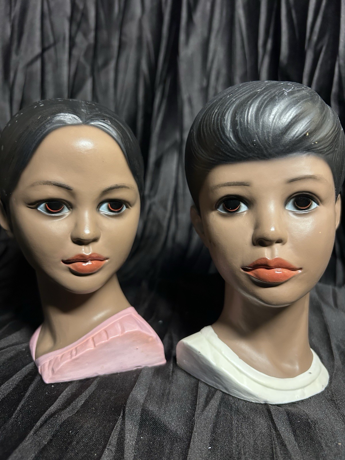 VTG Hand Painted Polynesian Hawaiian Bust Boy Girl Collectible Set