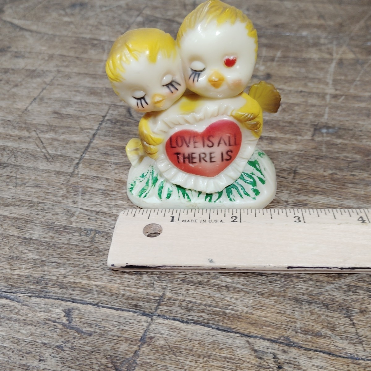 VTG Bisque Porcelain Anthropomorphic Birds Love Is All There Is Chicks Figurine