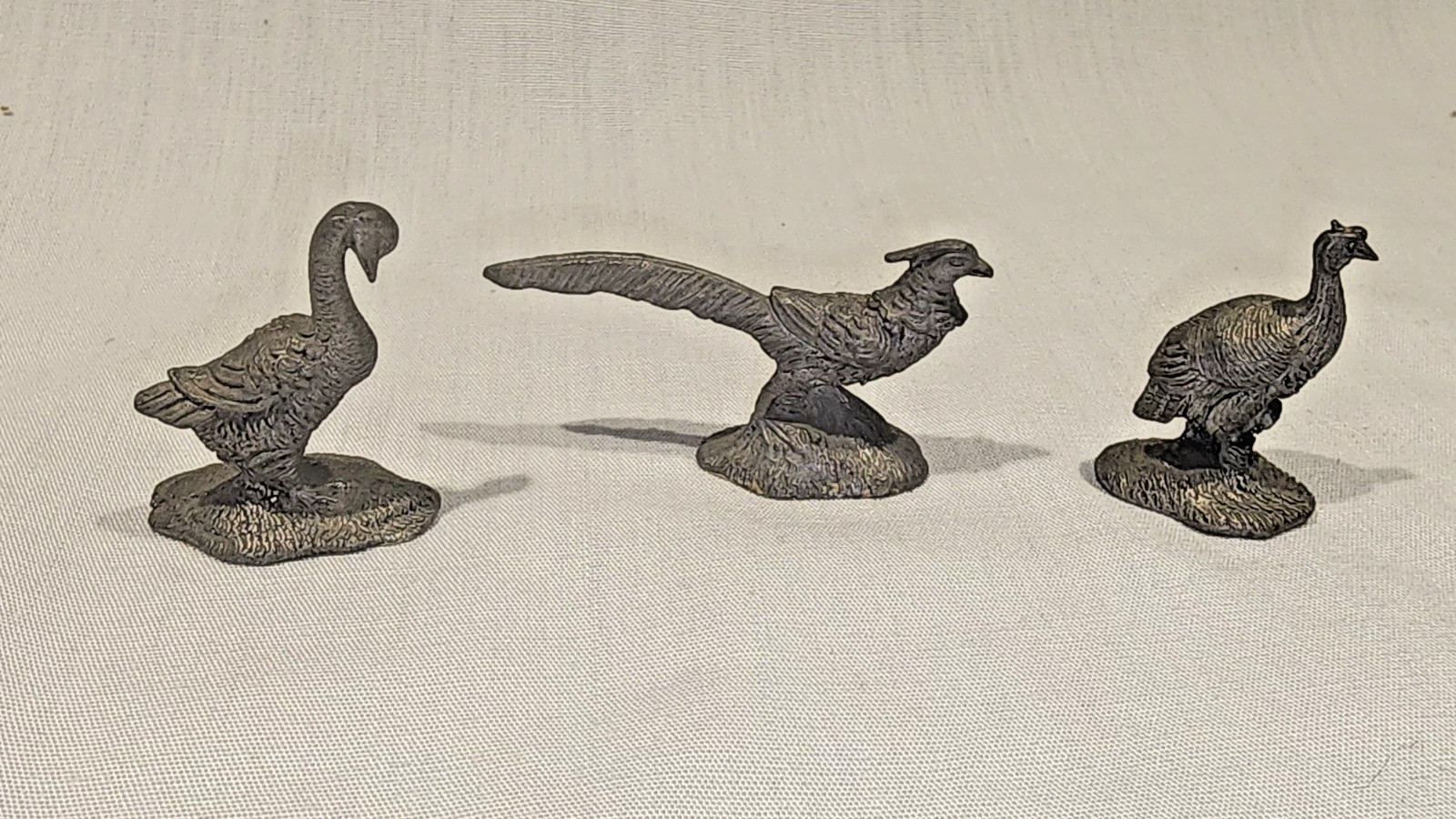 3 Peltro Italy Pewter Miniature Bird Figurines Figures Pheasant Goose Peacock?