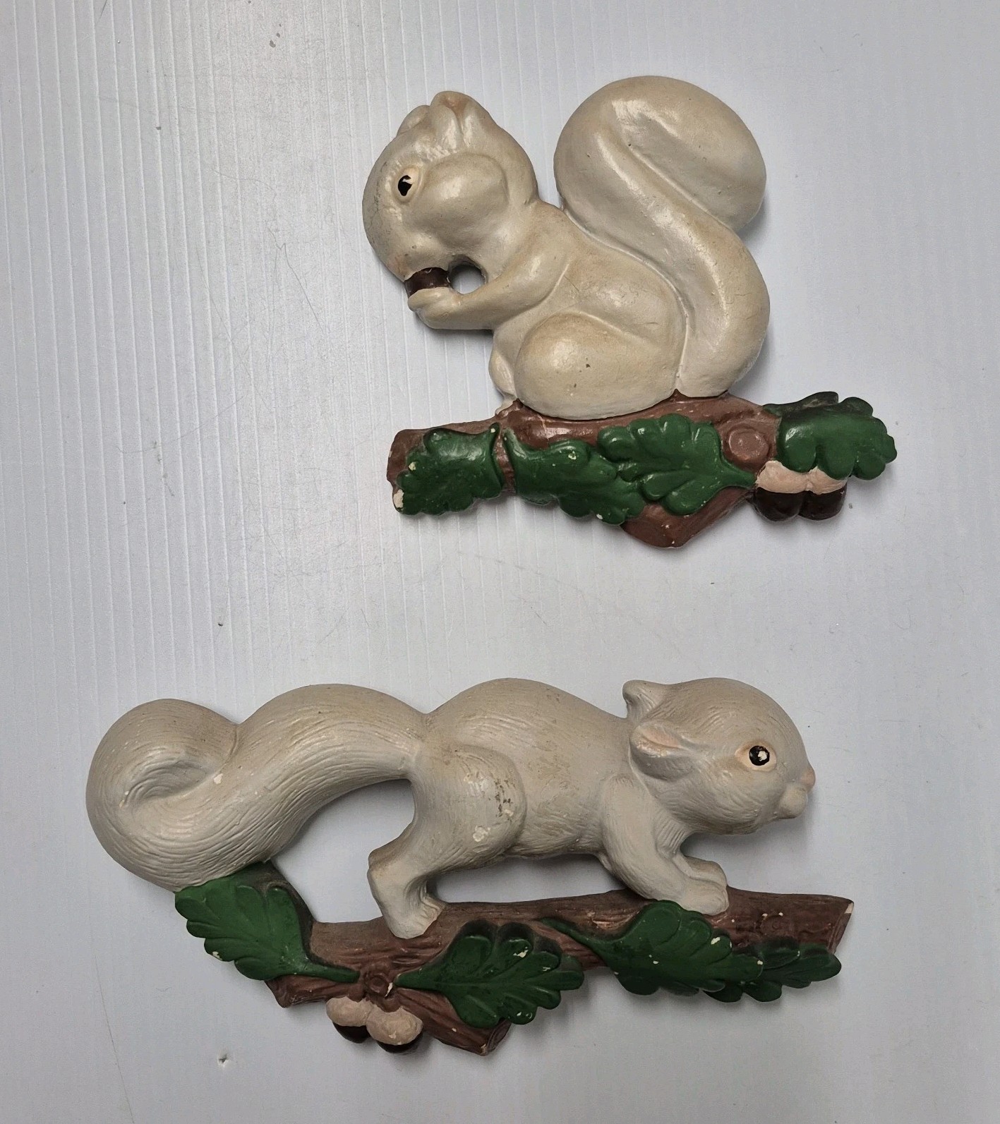 PAIR Vintage Kitschy Chipmunk Squirrel Figurines Set Woodland Chalkware Plaster