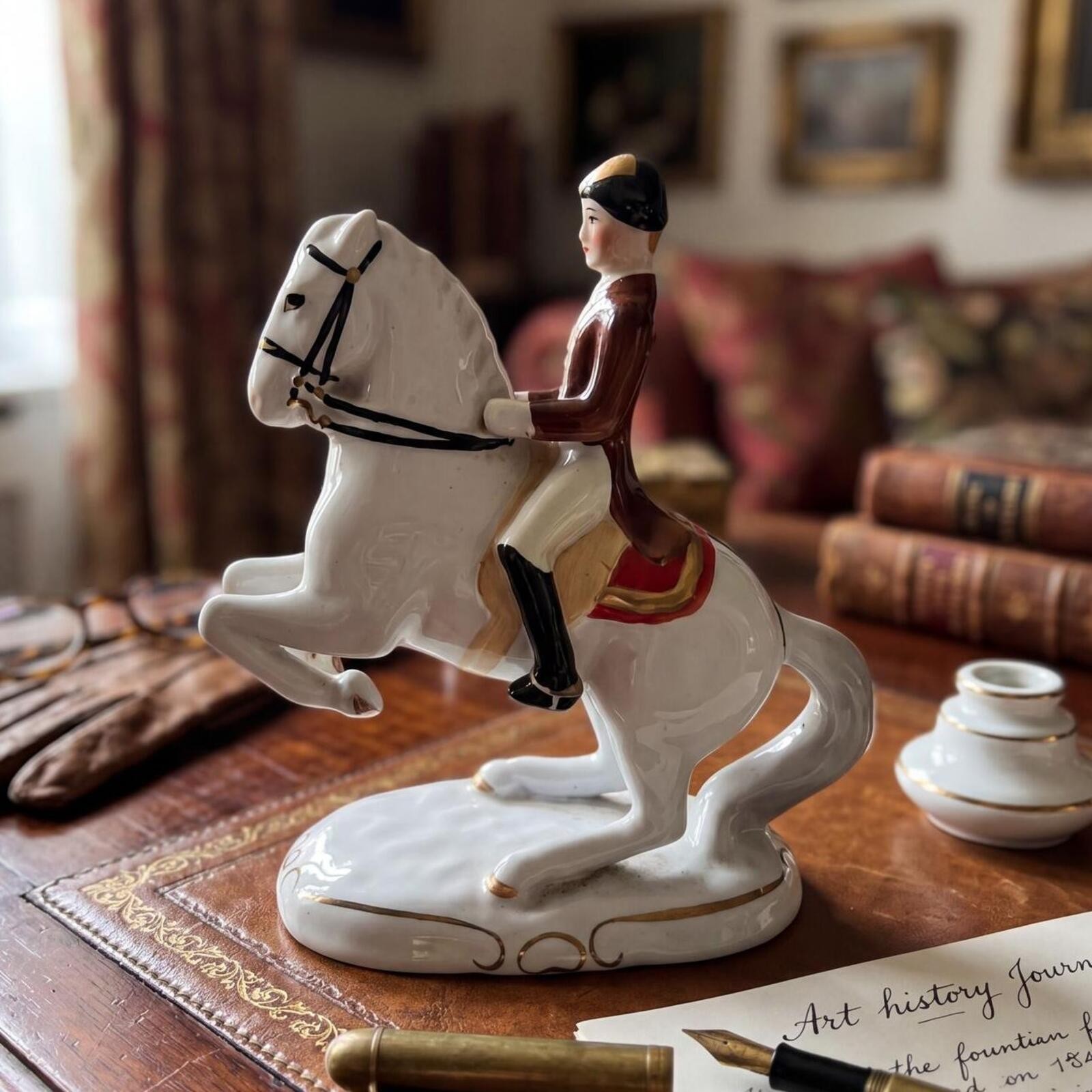 Vtg Keramos Wien Lipizzaner Horse Rider Figurine Austria Spanish RidingSchool 6″