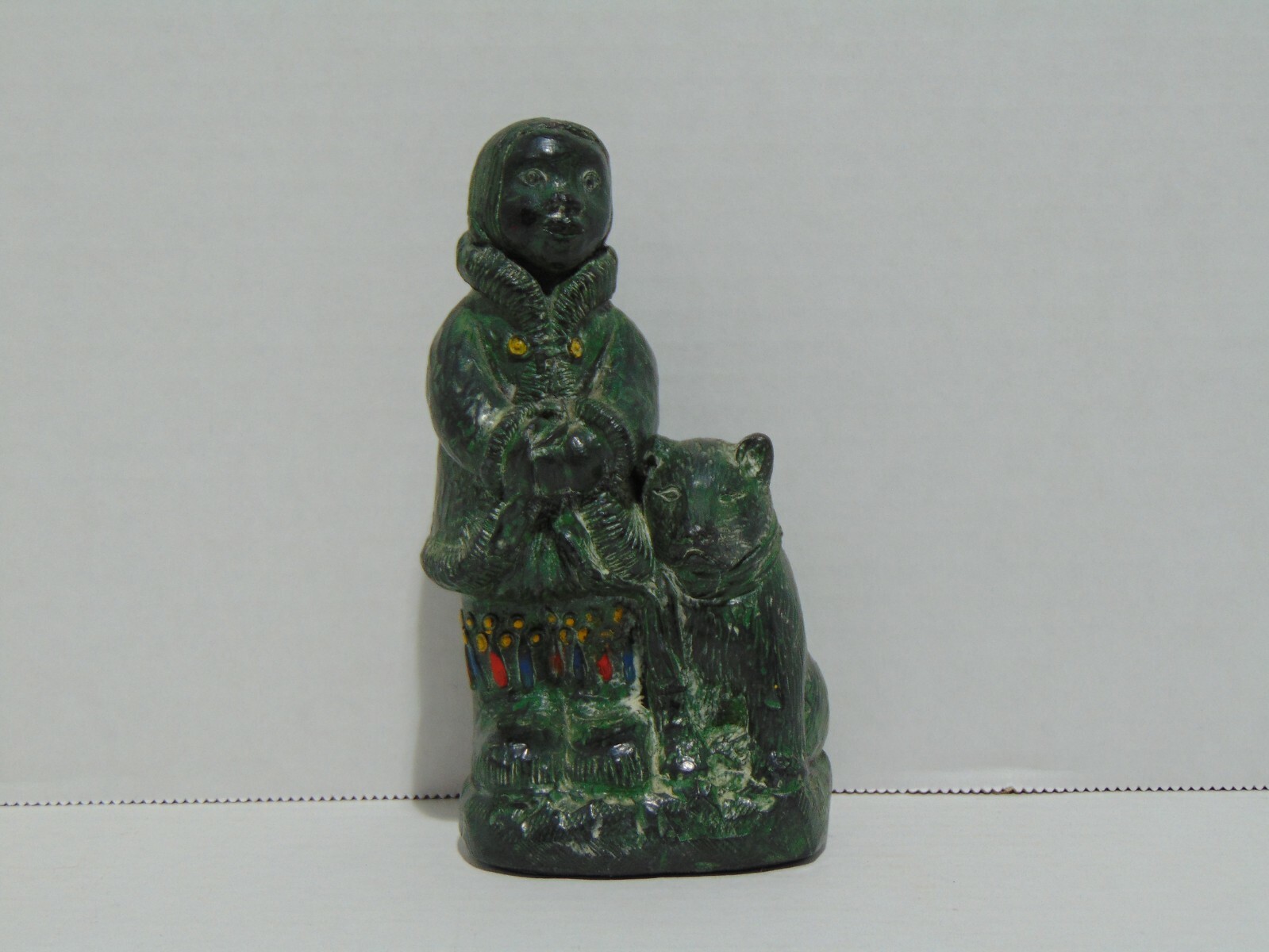 A Wolf Original Inuit Resin Figurine With A Bear 5″