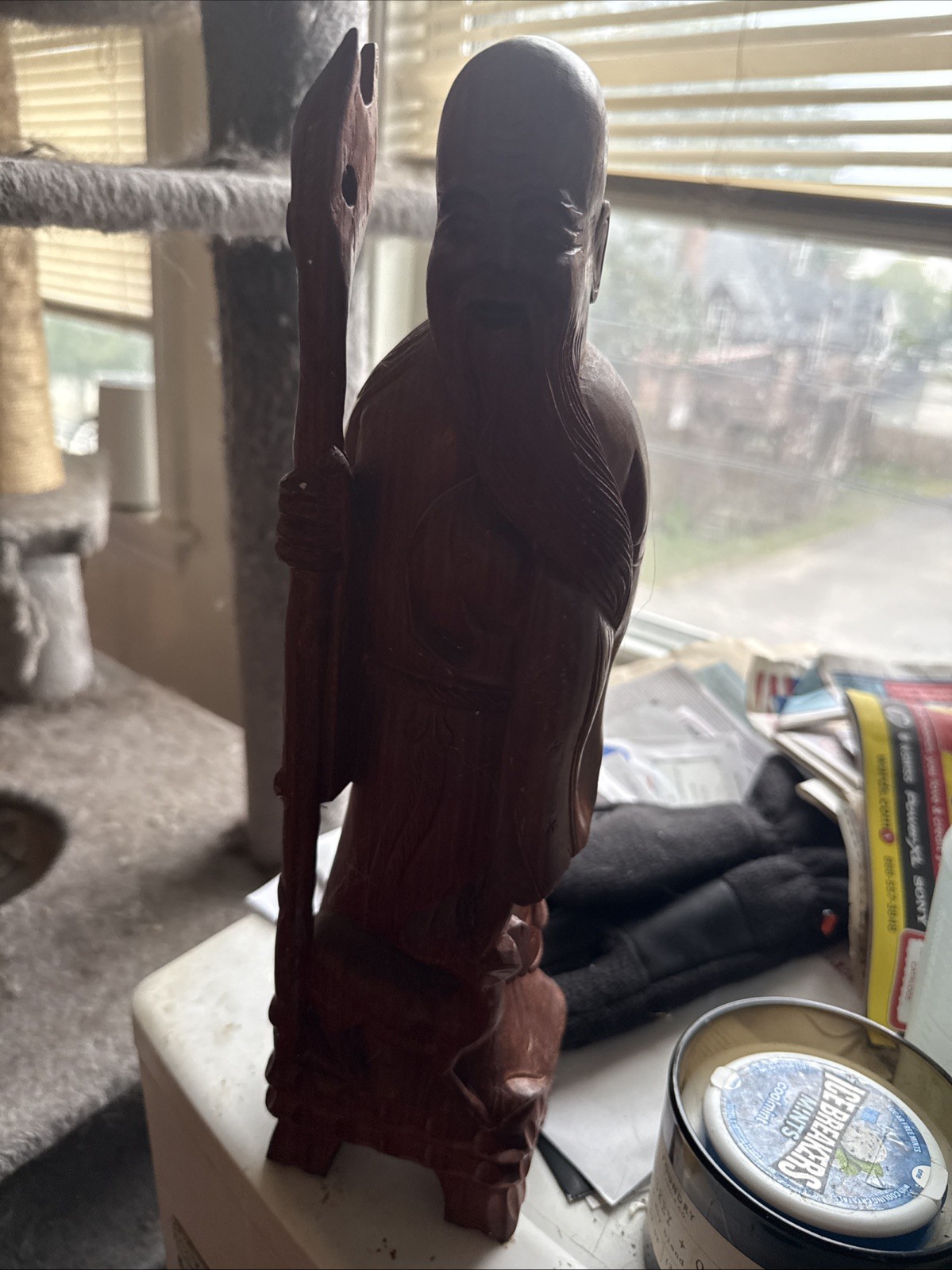 Vintage Wooden Elder Figurine with Staff