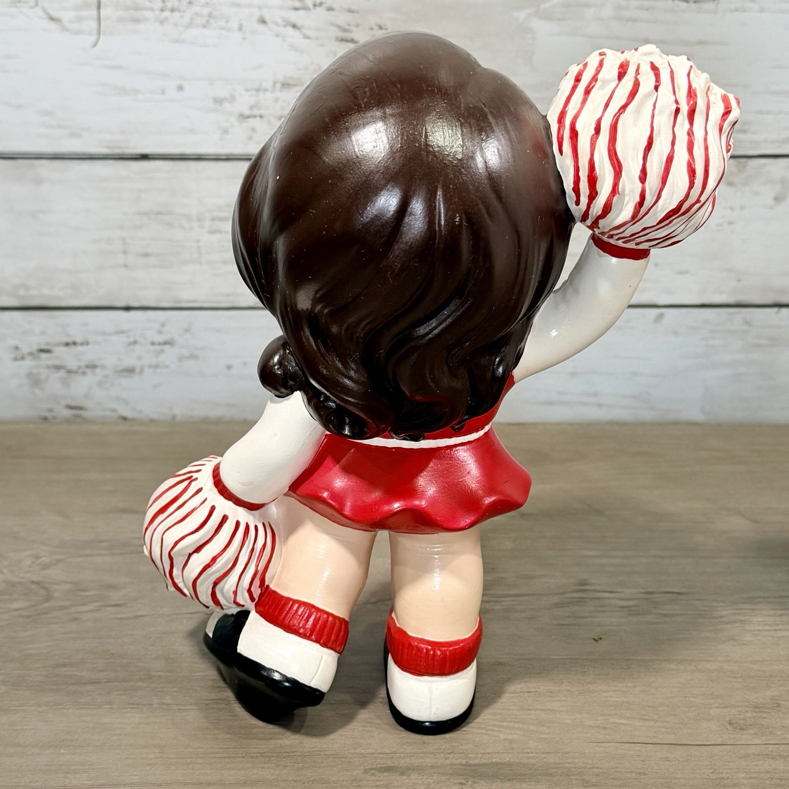 Vintage Hand Painted Ceramic Cheerleader 1970s Figurine Red / White