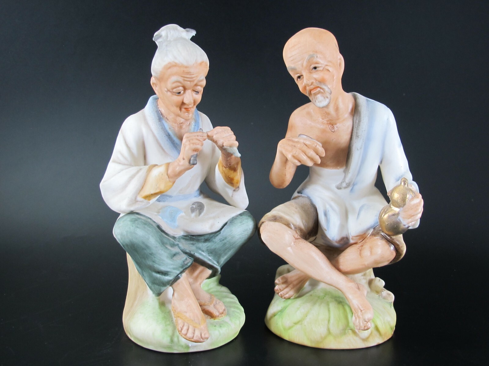 ARCO Man and Woman Elders FIGURINES Hand Painted Bisque Japan Vintage