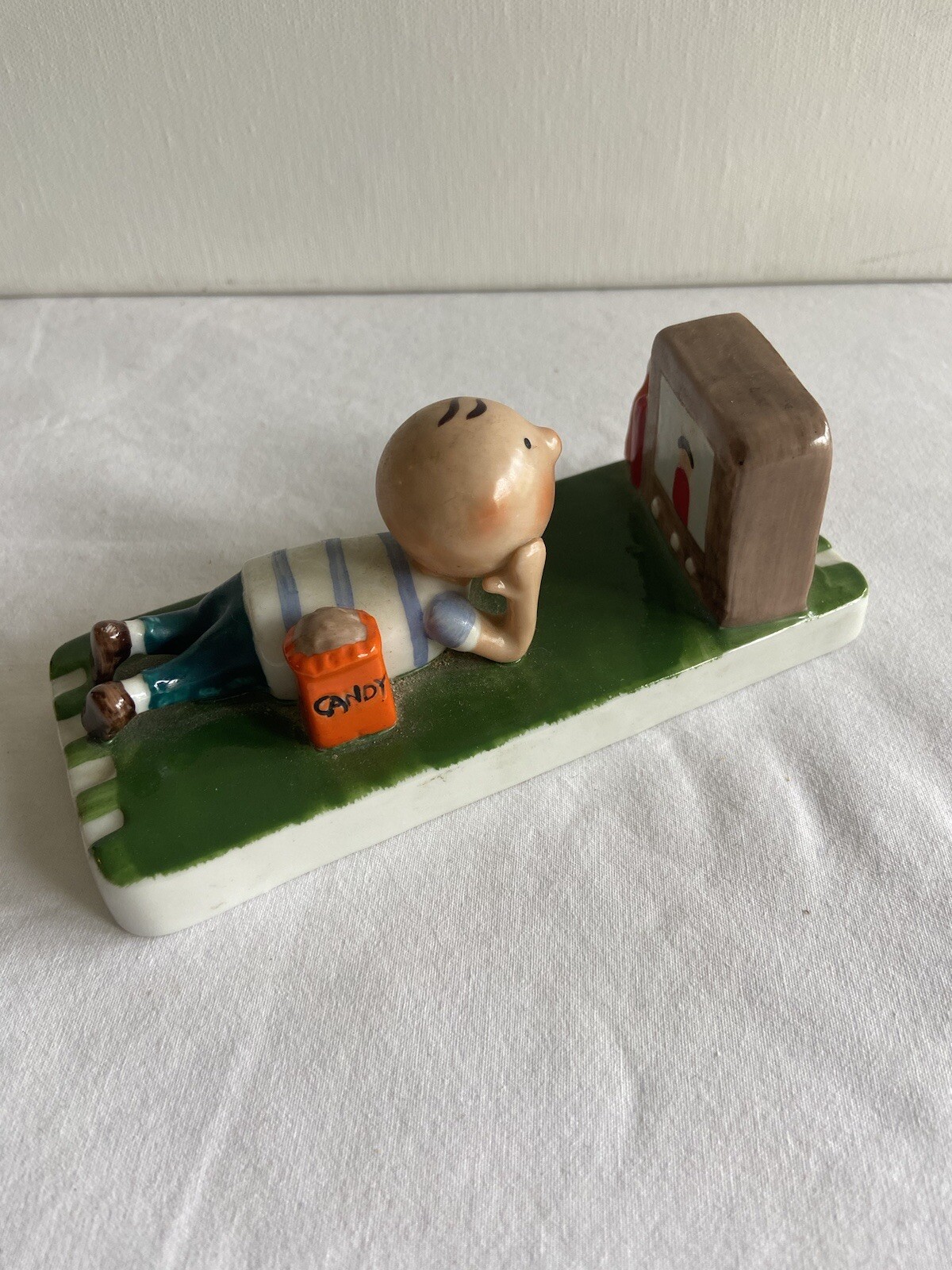 Vtg MCM Joan Berg Victor Heaven Ceramic Figure Boy Watching TV ’80’s Vibe Chill