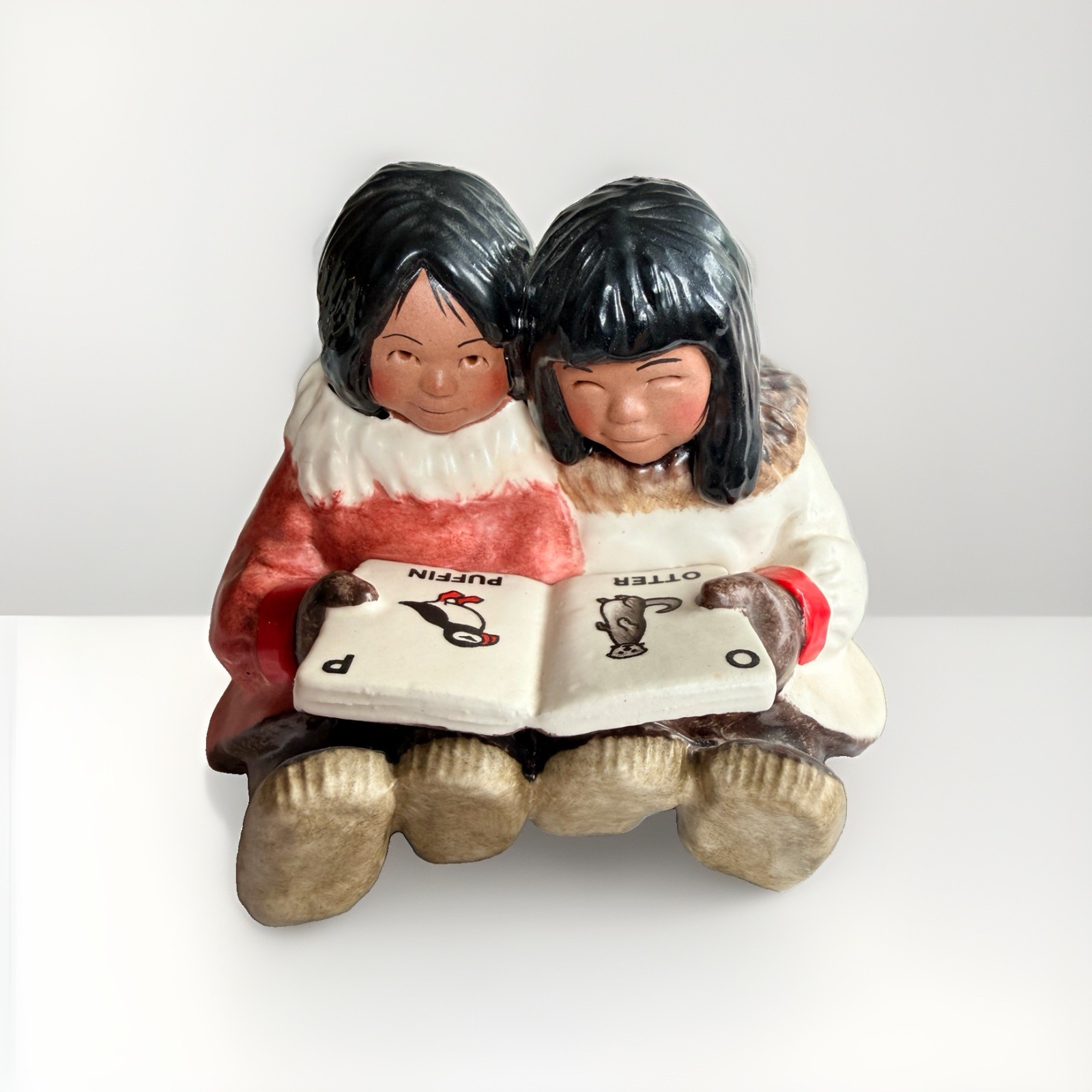 C. Alan Johnson | MOLLY & SUE @1988 | Inuit Alaska Girls Reading Figurine AC 515
