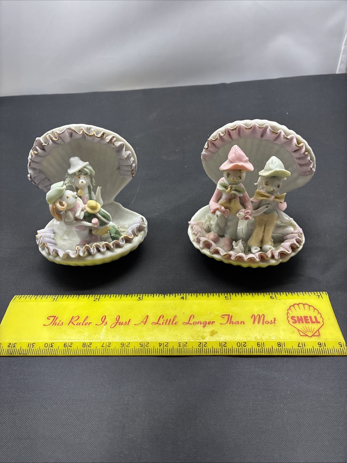 Lefton Figurine 2x Clam Shells Boy Girl Set Vintage Geo. Z Lefton 1950s GORGEOUS