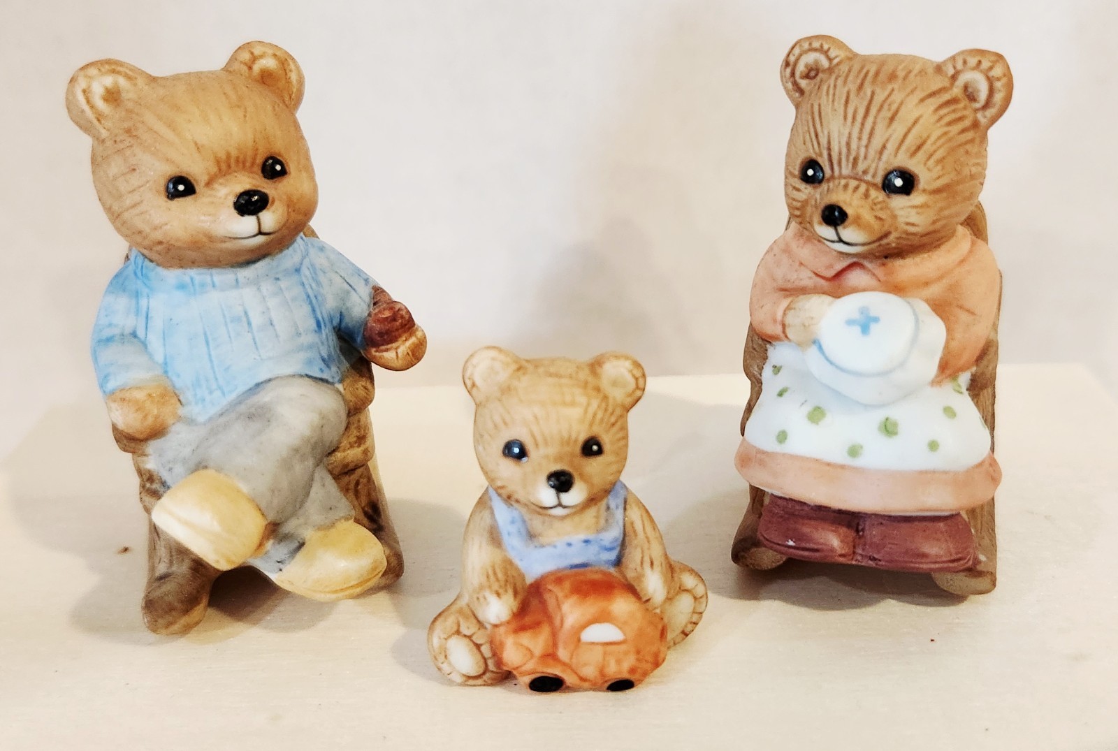 Rocking Chair Bear Family COMPLETE Set of 3 Figurines Homco #1470 Vintage EUC